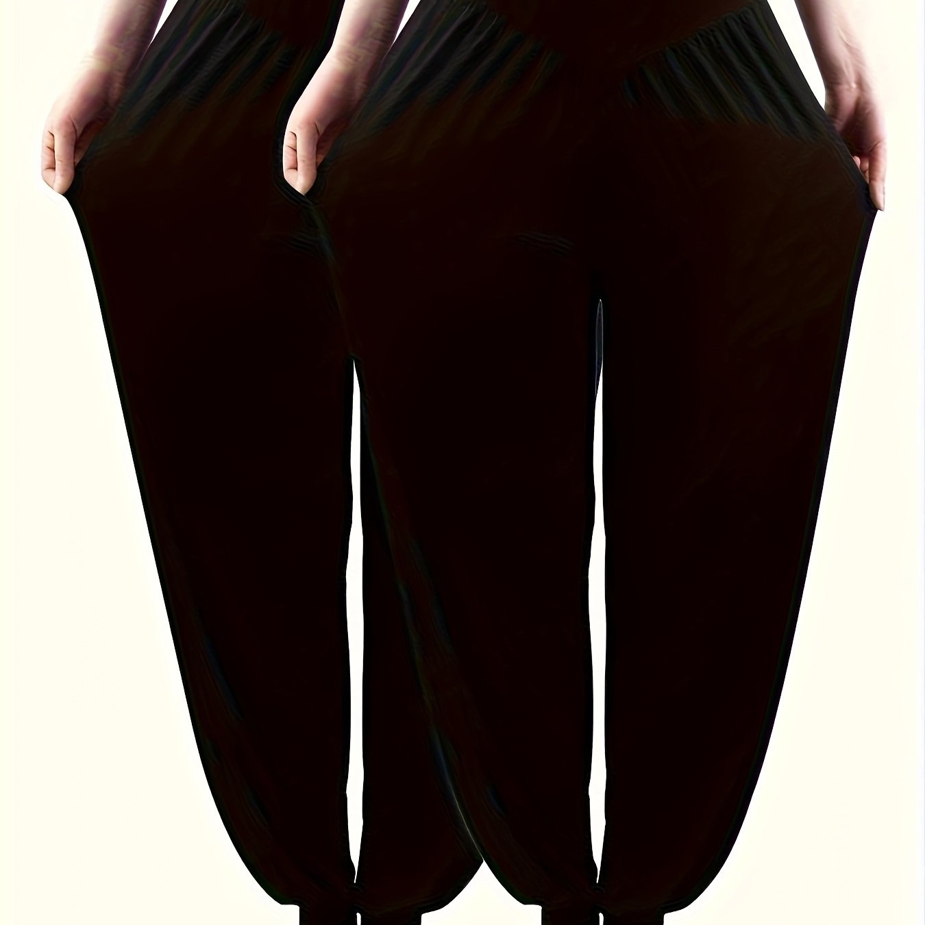 TEMU 2 Stück Damen High-Waist Mid-Length Yoga-Hosen - Plus Size mit Stretch-Bund, Einfarbige Weite Haremshosen für Yoga, Tanz & Freizeitkleidung,