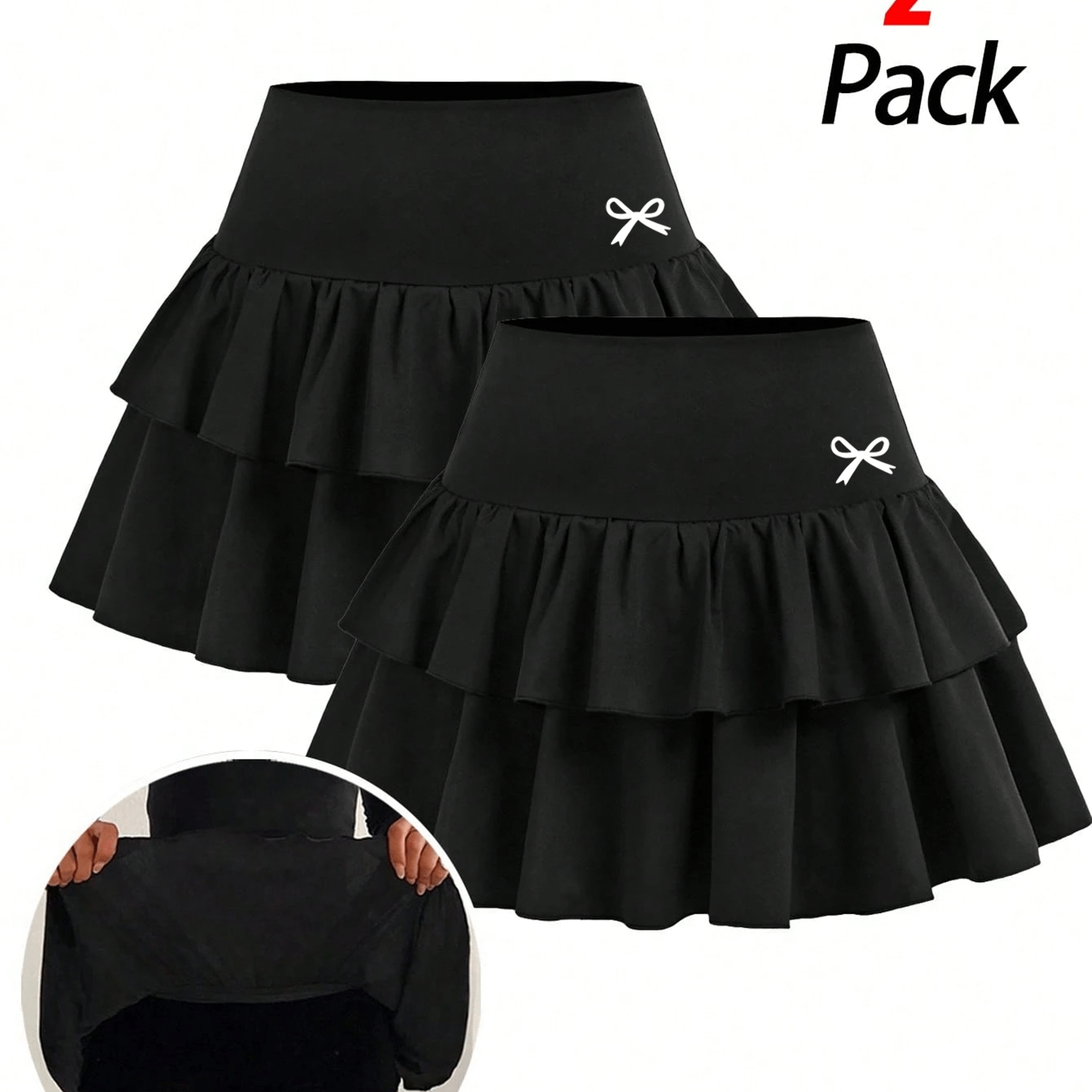 Image of Girls' Casual And Fashionable Double-layered Ruffle Skirt Two-piece Set, With Pants Inside To Prevent , Print On The Side, Comfortable Fabric, Suitable For , Park , Party Wear, Perfect Gift