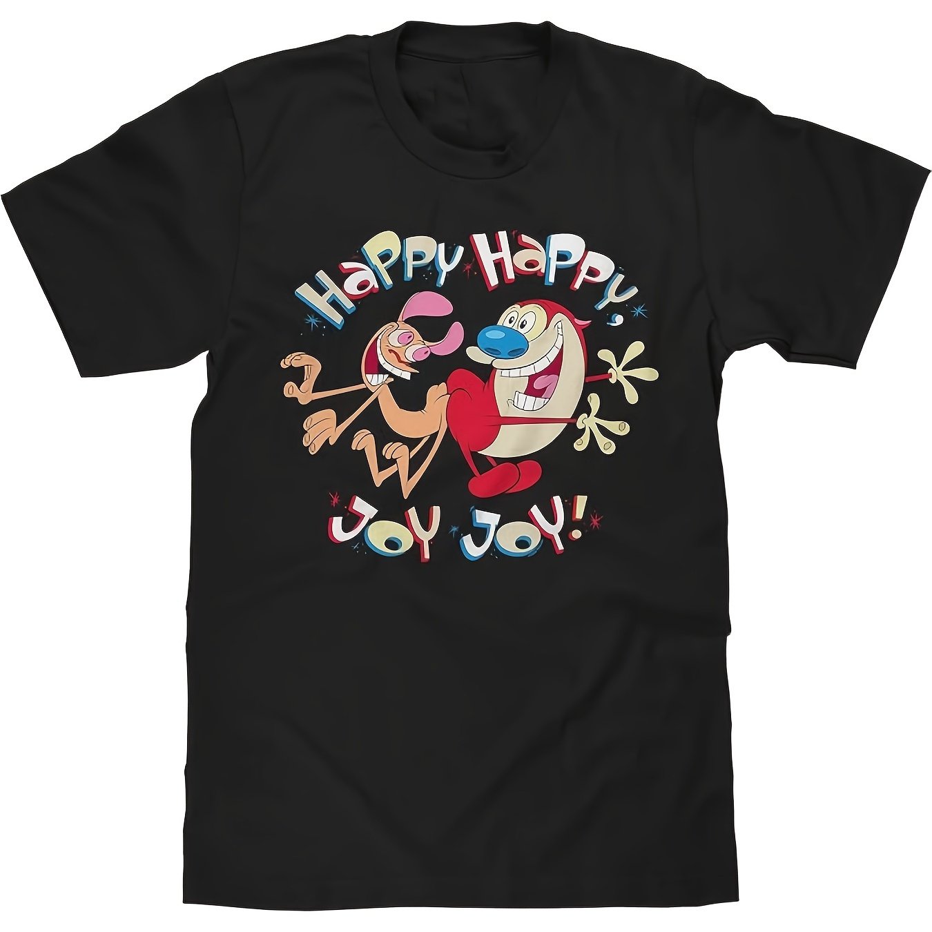 TEMU Men's 100% Cotton " Joy" Vintage Cartoon Graphic T-shirt - Vibrant Colors, Crew Neck, Short Sleeve, Machine Washable - Casual Wear & Gifts, Cute Shirts
