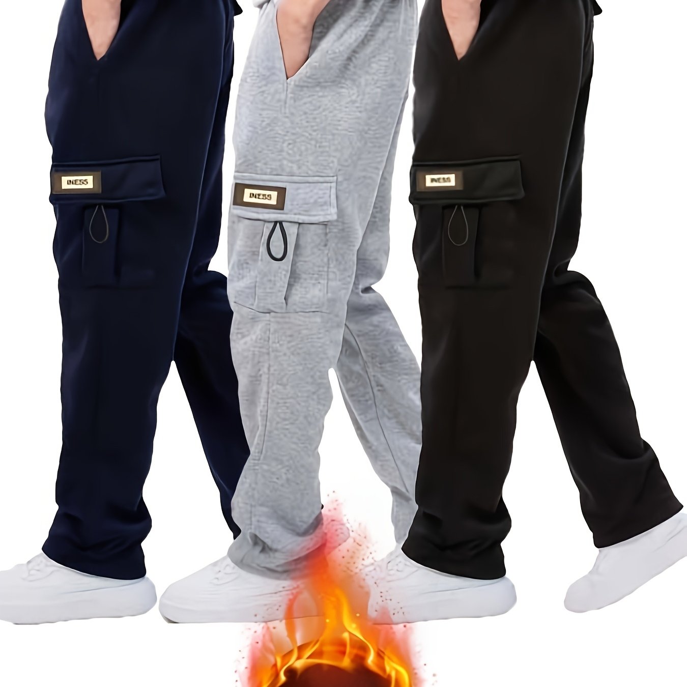 Image of 3pcs Boys' Casual Long Pants, Multi-pocket Cargo Pants, -lined Joggers, Elastic Waist Pants, Suitable For Outdoor Activities Gift, Perfect For Outdoor,christmas,halloween