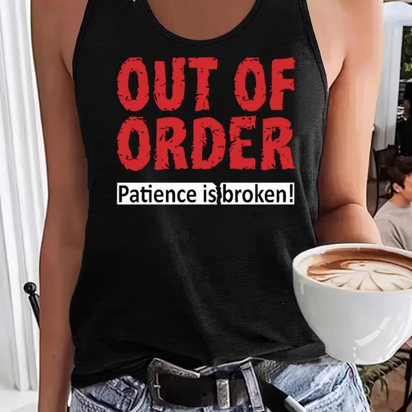 TEMU Women's Funny Sarcastic " Order Is Broken" Print Tank Top - Sleeveless Crewneck Vest With Humorous Quote, Black Statement Streetwear For