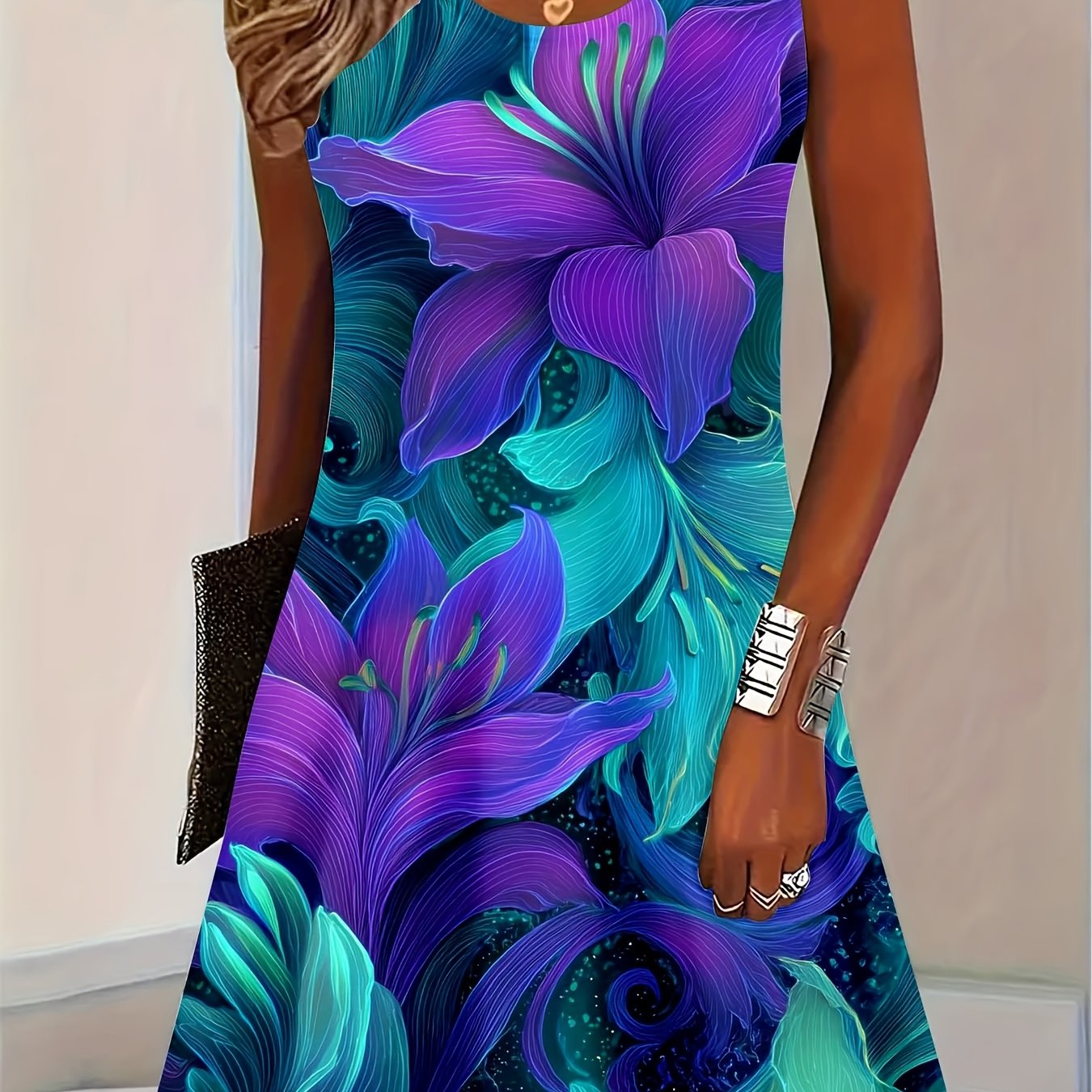 TEMU Sleeveless Floral Dress For Women, Perfect For Casual Summer Beach Parties And A Great Gift For Her, Ideal For Leisure And Sports Activities