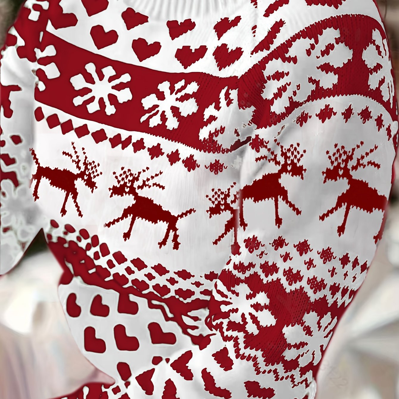 TEMU Suéter de Navidad con Temática de y Copo de Nieve, Cuello , Larga, Estilo Holgado y , Tejido