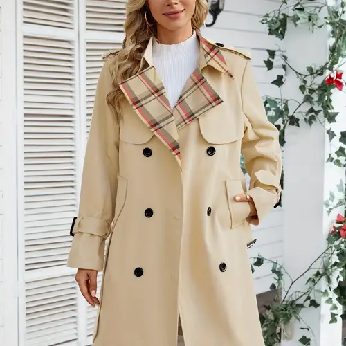 elegant light purple womens long double breasted trench coat with belt stylish loose fit polyester fabric machine washable casual or chic outfits casual outerwear elegant long coat suedelike texture