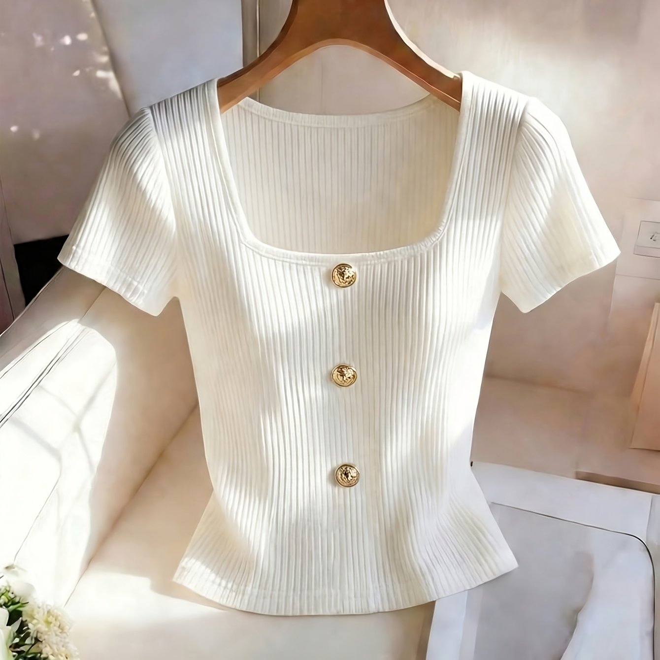 TEMU Ladies' Casual Button-up T-shirt | Easy Design, Solid Color, Suitable For