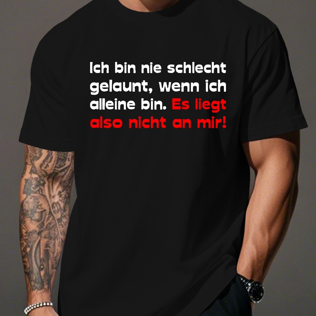 Funny German Saying Men's T-shirt | Plus Size Big & Tall With Red Accent Letters - Machine Washable Casual Everyday Shirt For German Language & Humor Lovers - Funny Gift