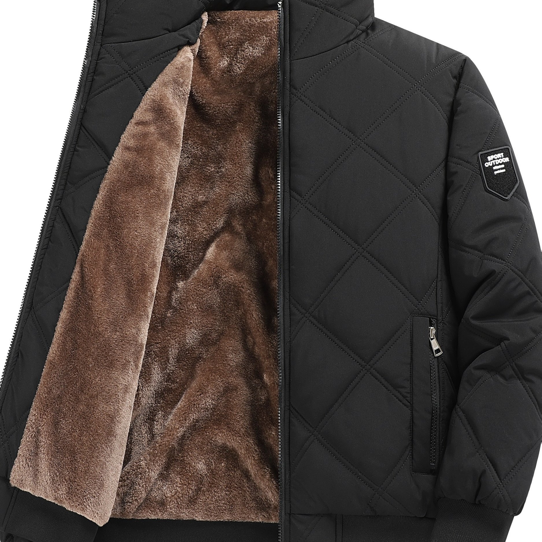 TEMU Winter Collar Thickened Windproof Warm Coat, Suitable For Cold Weather, Features Ribbed Windproof Cuffs, Large Capacity Double Zip Pockets, And