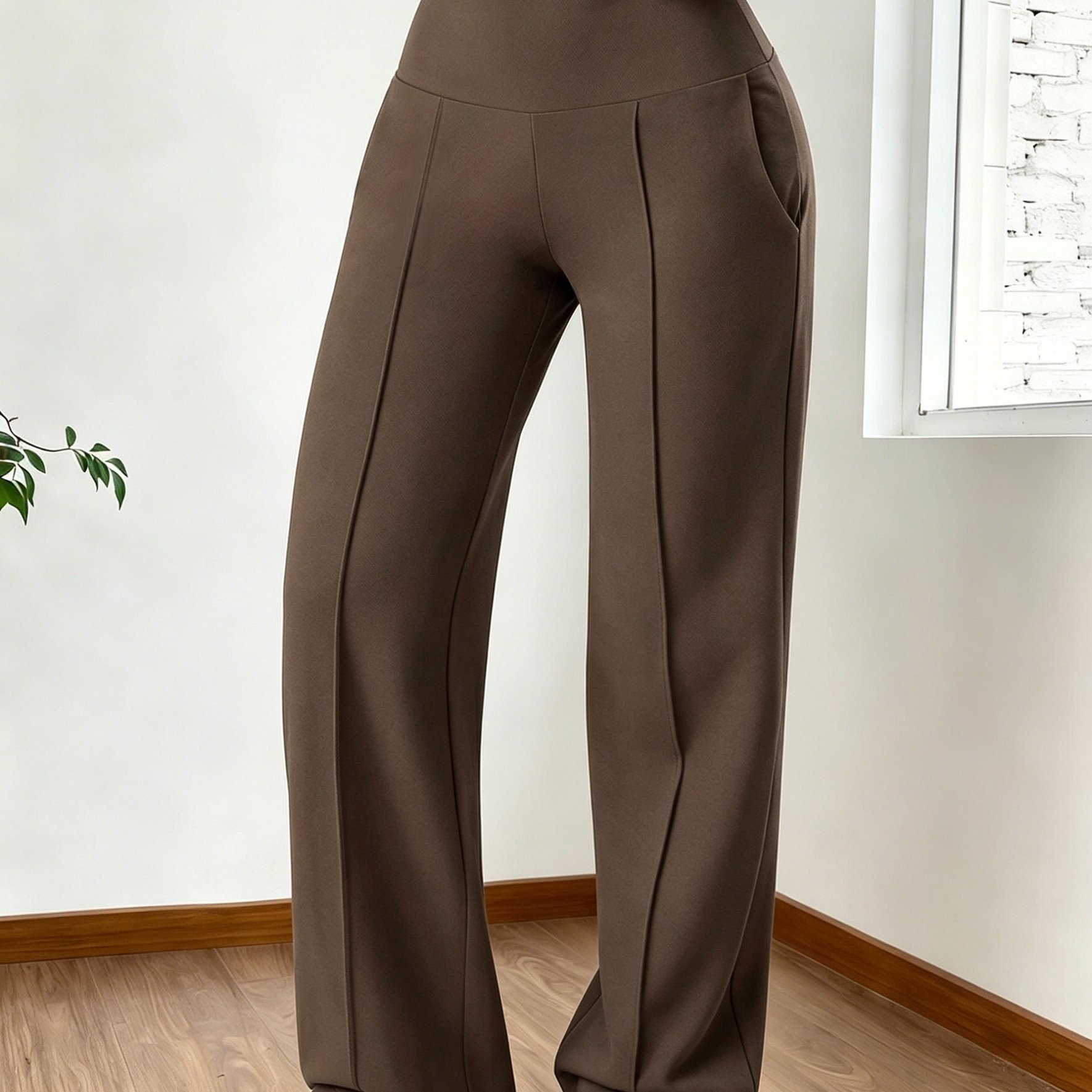 TEMU 1 par de leggings para mujer en color /café con bolsillos, pantalones de pierna y ancha, pantalones de yoga de secado rápido para mujer,