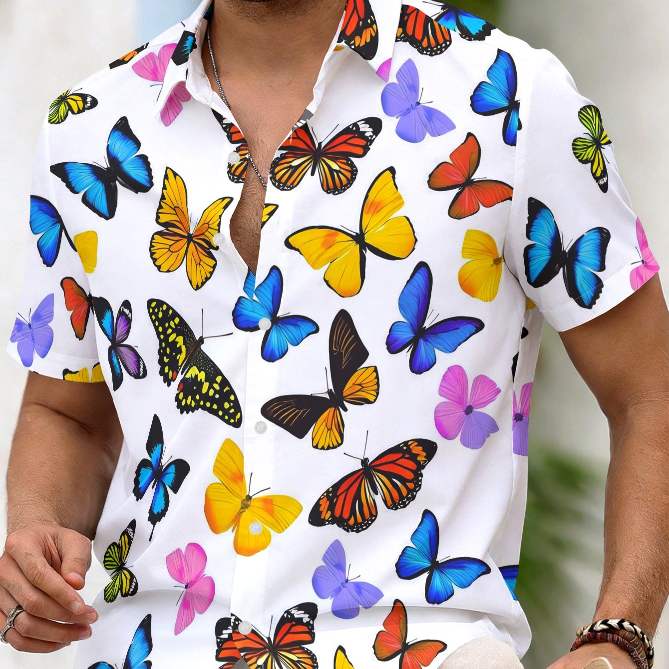 TEMU Men's Fashion Casual Short-sleeve Shirt, New Summer Style With Colorful Print, Trendy And Versatile For Daily Commuting