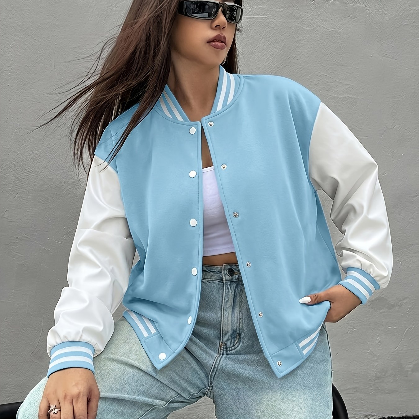 E-shop Damen Herbst/Winter - Gefütterte Color-Block Jacke, Vielseitig Streetwear