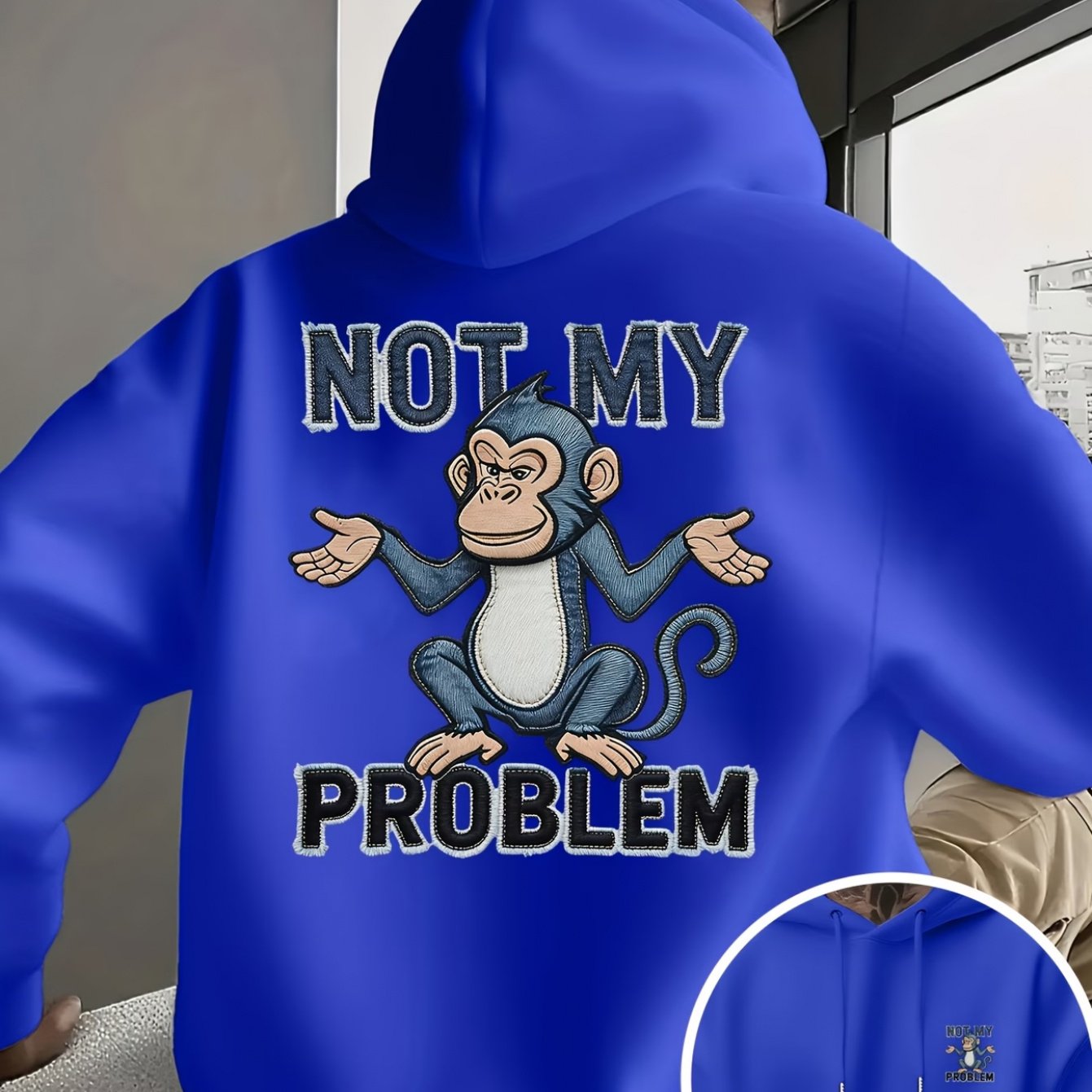 TEMU Men's Hoodie, Casual Daily Drawstring Hooded Sweatshirt, Monkey Not My Problem Print T-shirt, Perfect As A Gift
