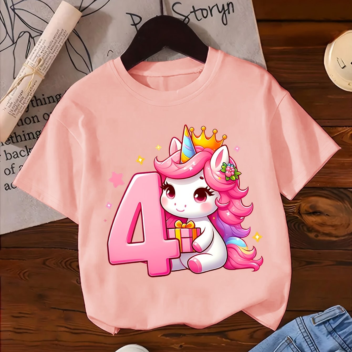 Image of A Unicorn With Design High Quality T-shirt Girls T-shirt Summer Casual Wear For Birthday Party Gift For Kids