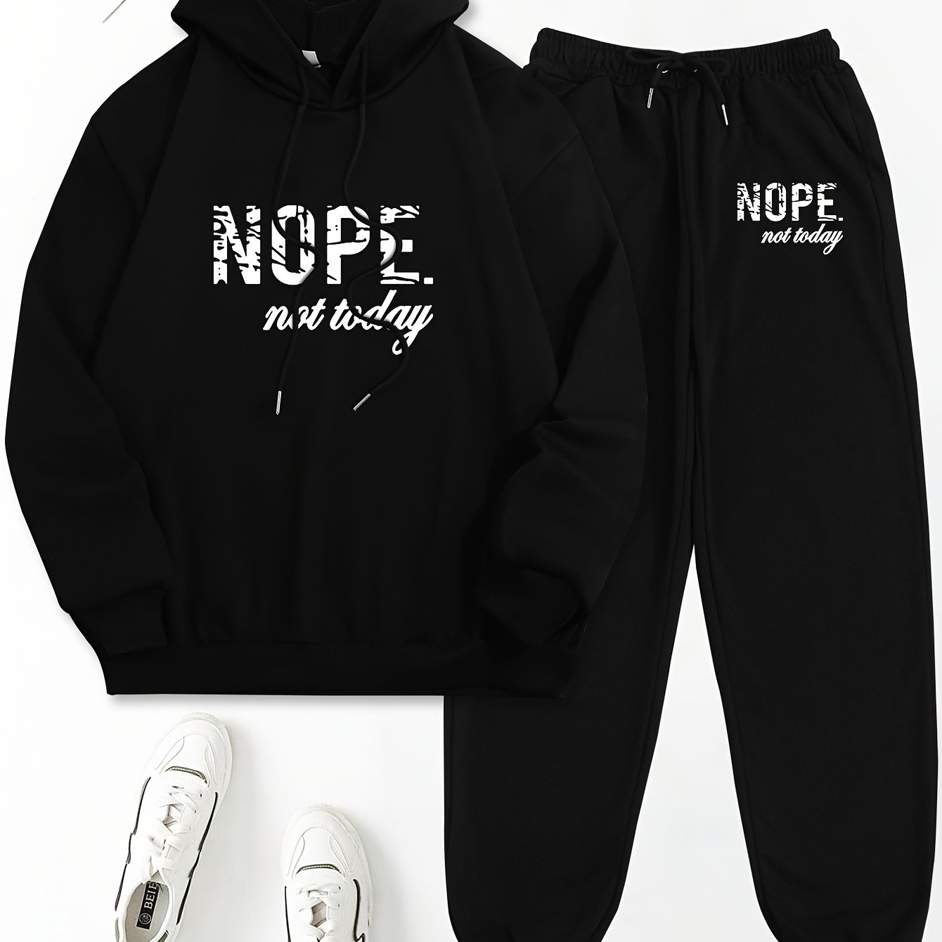 TEMU Women's 2pcs Set, Printed Hooded Top And Pants Set, Women's Clothing