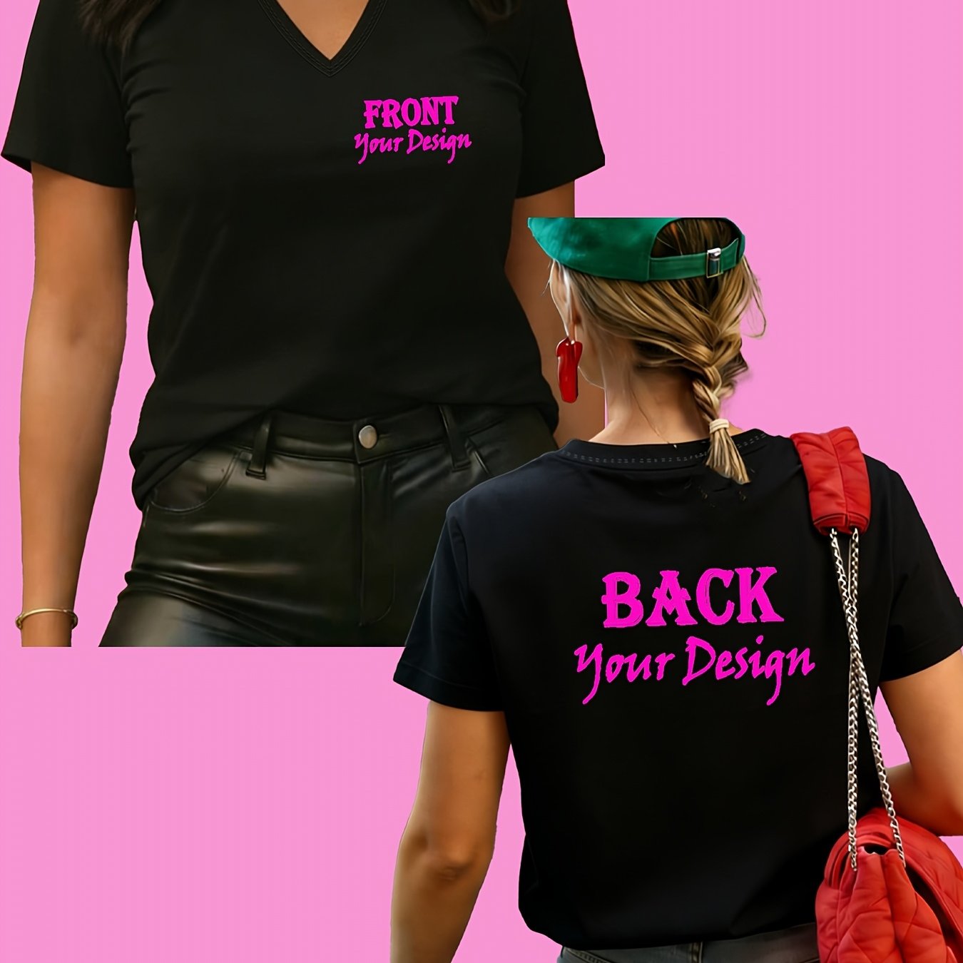 TEMU T-shirt à manches courtes et col en V imprimé polyvalent et tendance, personnalisé à partir d'une photo, cadeau idéal pour et