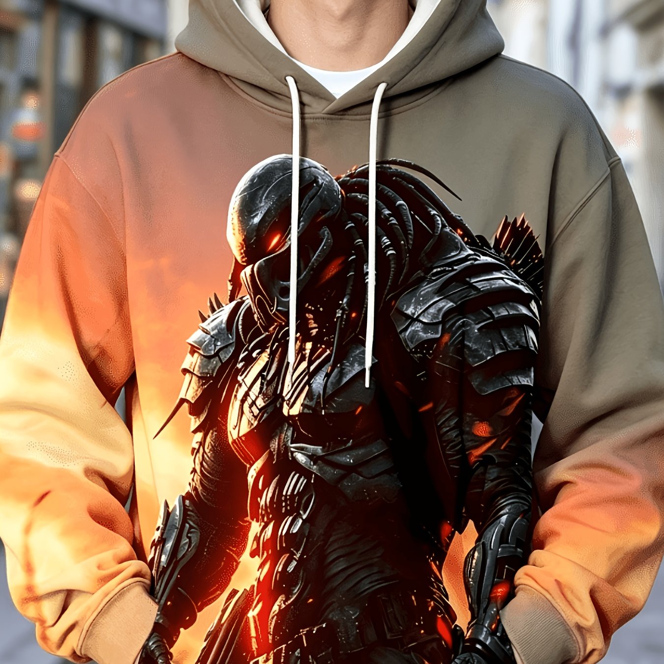 TEMU Men's Stylish Hoodie With A Modern , Featuring A Fashionable Predator Print. Machine Washable, It Suitable For Everyday Wear And Easy Pairing,