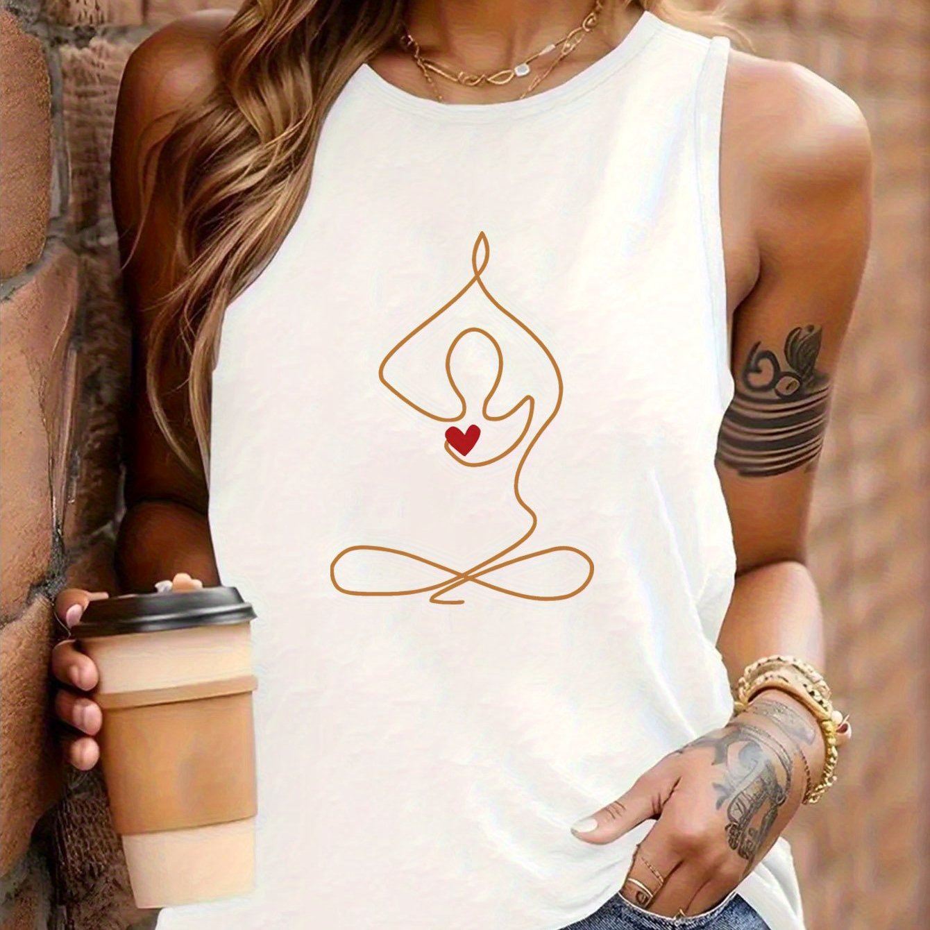 TEMU Camiseta de tirantes sin con cuello para mujer, ropa deportiva de yoga, con diseño estampado de YOGA, tejido , transpirable, agradable al y