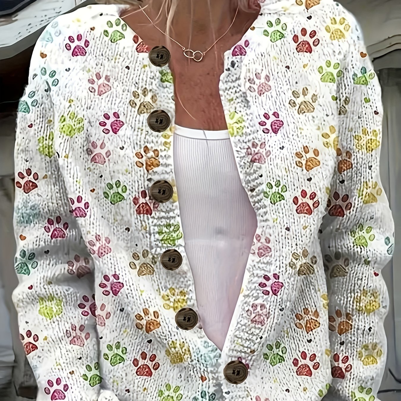 TEMU 2d Flat Pattern Spring Fashion New Stylish Versatile Round Neck Long Sleeve Women's Top, Trendy Women's Lightweight Sweater Jacket