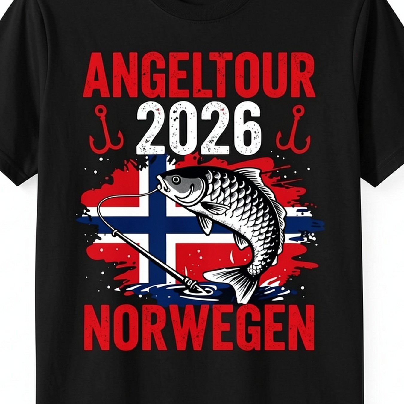 Men's Casual Short-sleeve T-shirt - Norway Fishing Tour 2026 Scandinavian Flag Fish T-shirt - Crew Neck - - - Fashionable Casual Attire