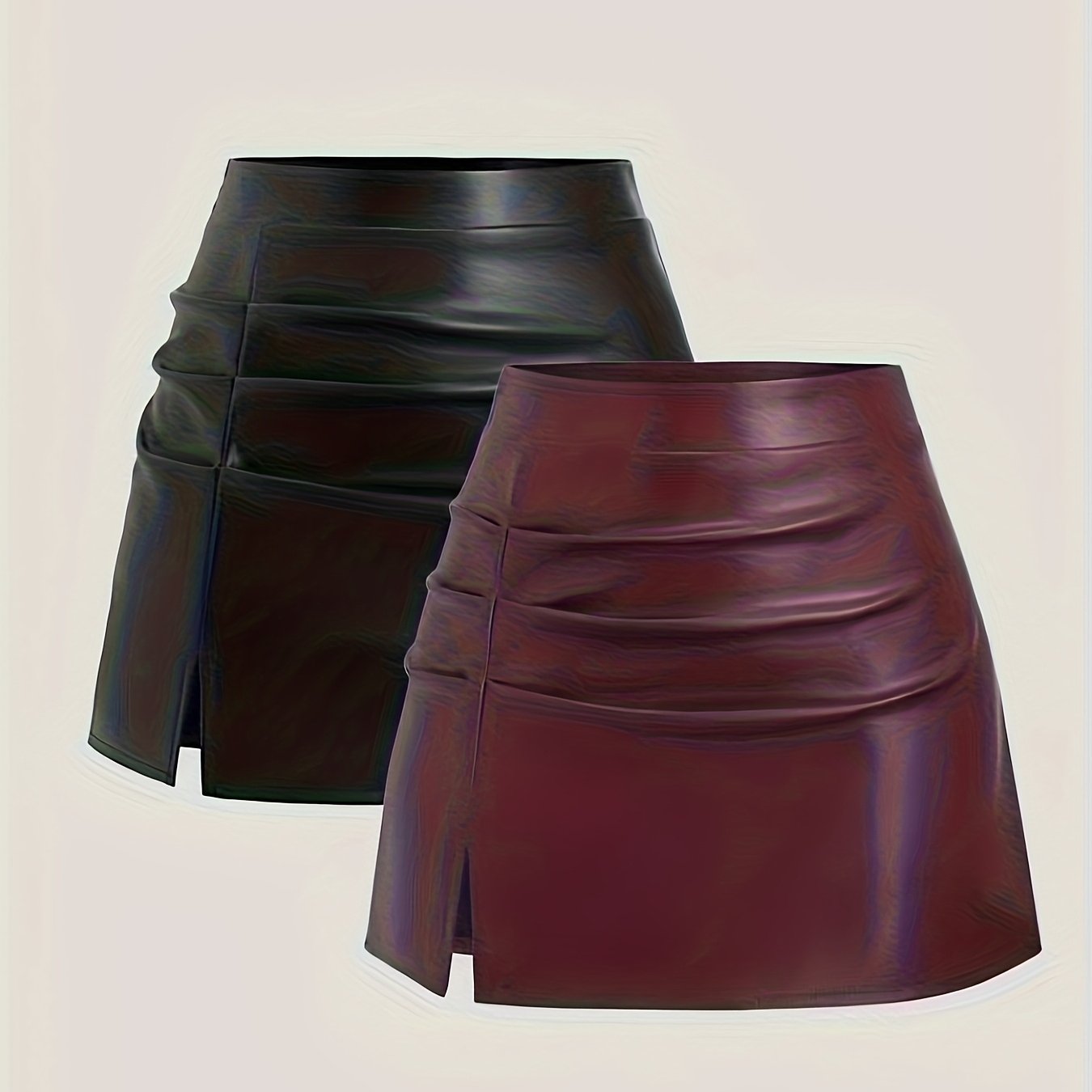 E-shop 2 Stück Damen Elegante Vintage High-Waist Plissierter Minirock mit Seitenschlitz - Dehnbarer Uni-Farben für Frühling, Sommer Herbst, Casual bis