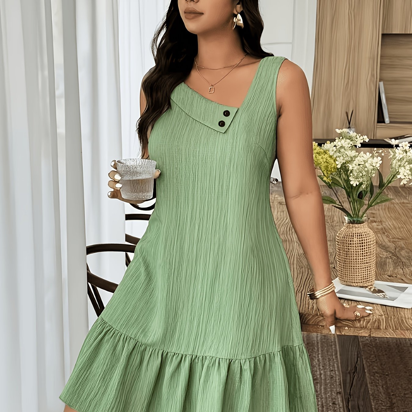 TEMU Spring And Summer New Fashionable Solid Color Sleeveless Beautiful Dress For Women