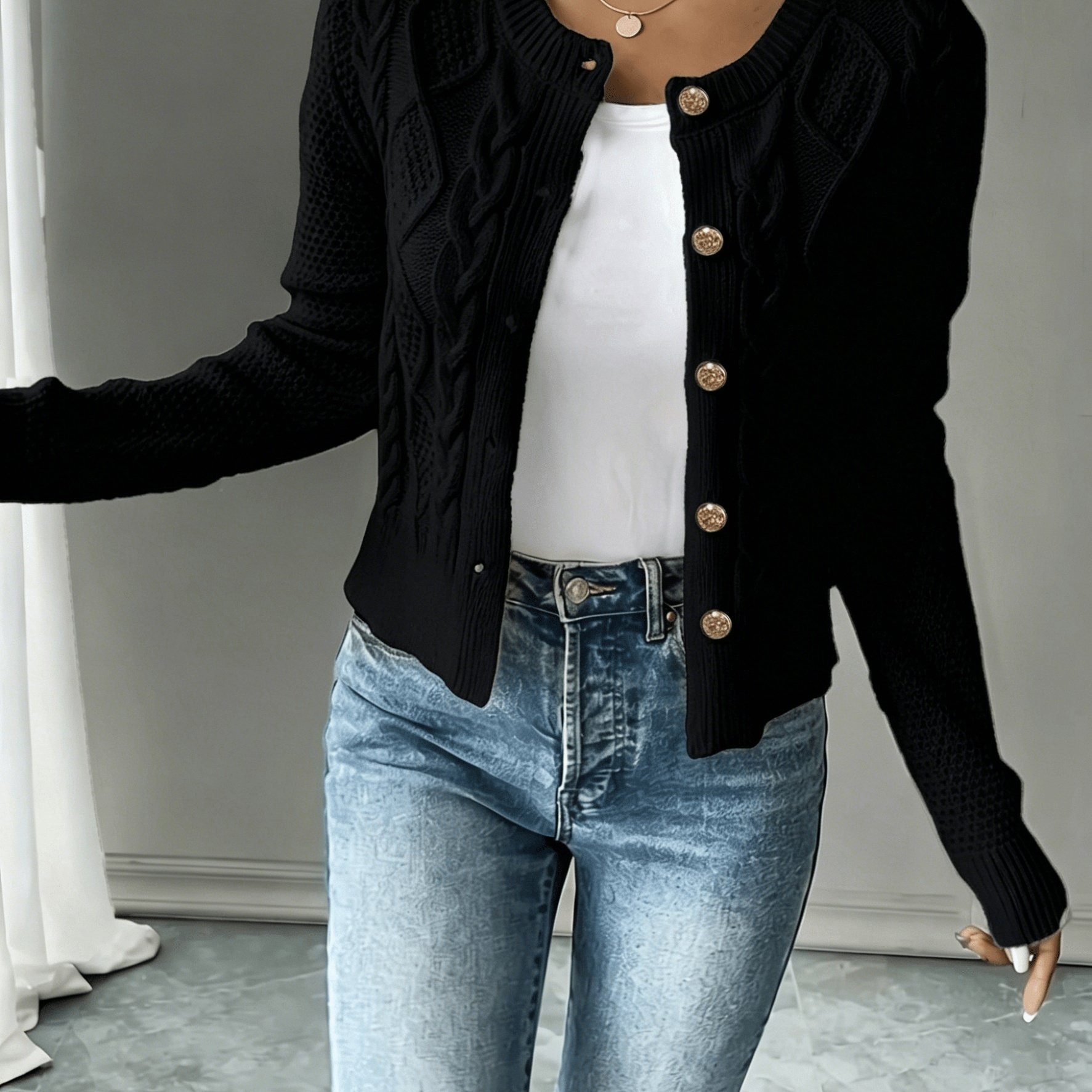 TEMU Women's Long-sleeve Open-front Cardigan Sweater, Durable Craft With Elegant Jacket Cut, A Must-have For Stylish And Elegant Gatherings, Trendy
