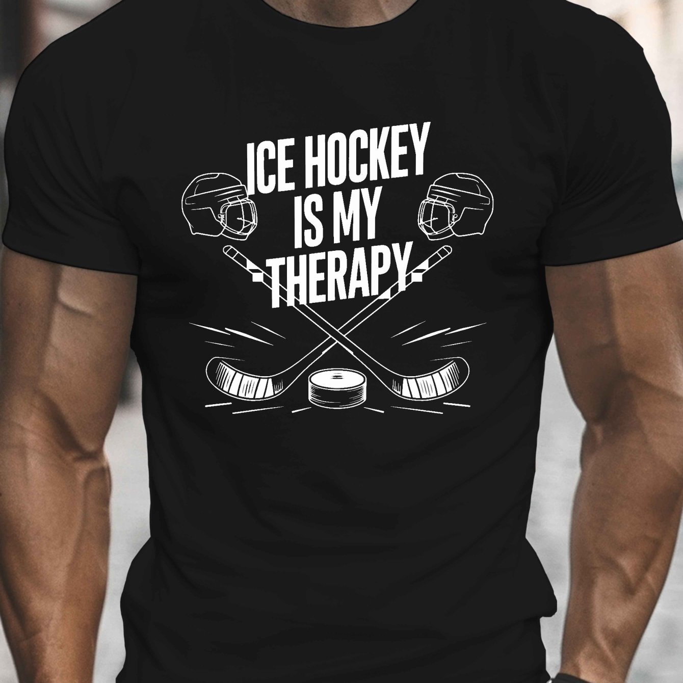TEMU Ice Hockey Is Print, Men's Round Crew Neck Short Sleeve Tee, Casual T-shirtcasual Comfy Lightweight Top For Summer