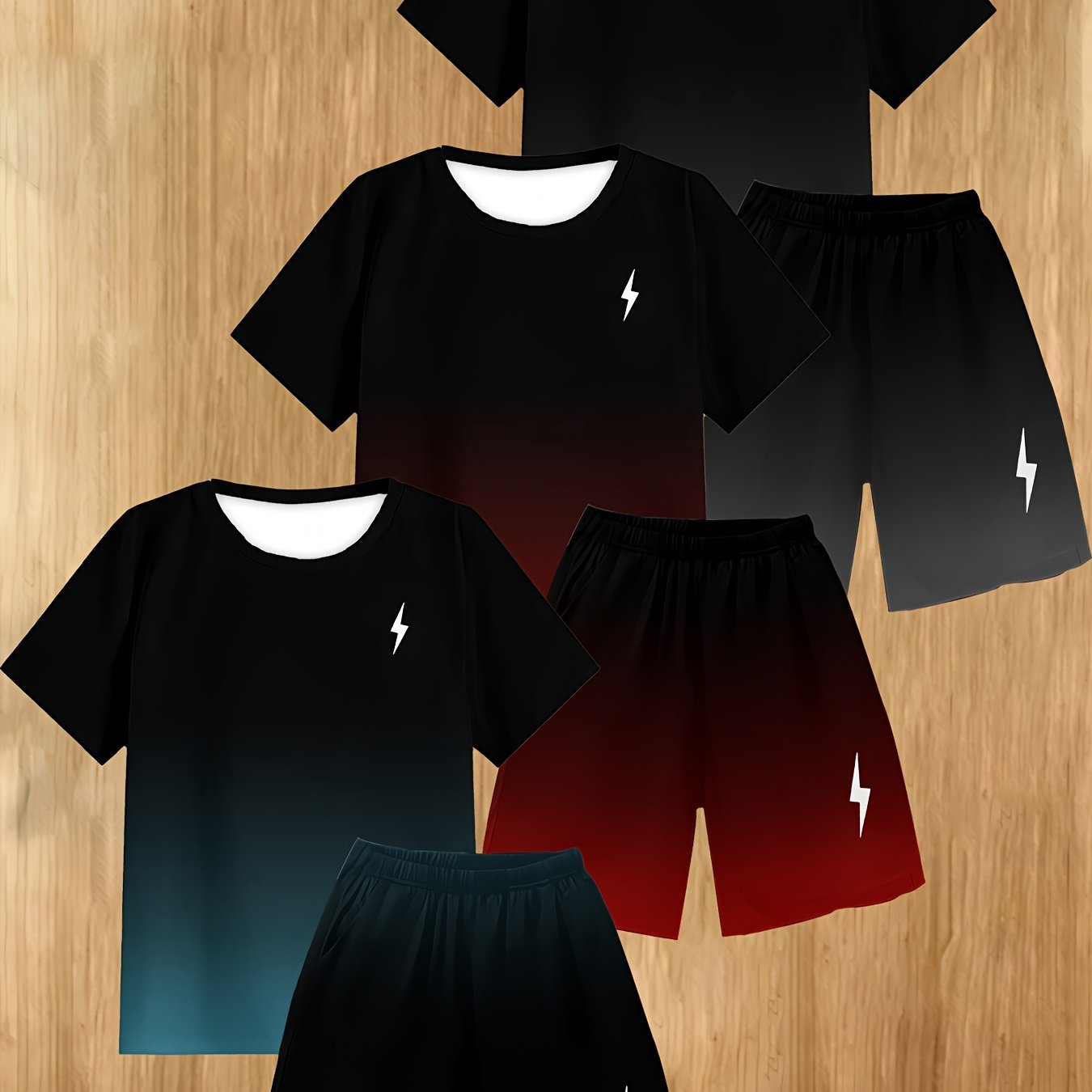E-shop 3 Sets 6-teilig Jungen Mode 3D-Druck Casual Pullover Kurzarm T-Shirt Sweatshirt, Jungen Outdoor T-Shirt Shorts Set, für Draußen