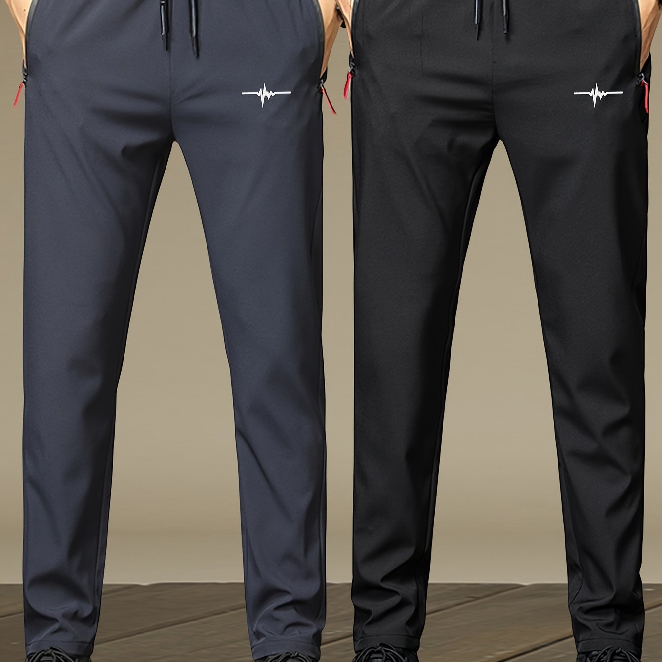 2pcs Men's Casual Pants, Fashionable Print, Lightweight Summer Style, Quick-dry Breathable Running Training Sweatpants, Drawstring Regular Fit Solid Color, Ideal Holiday Gift For Men