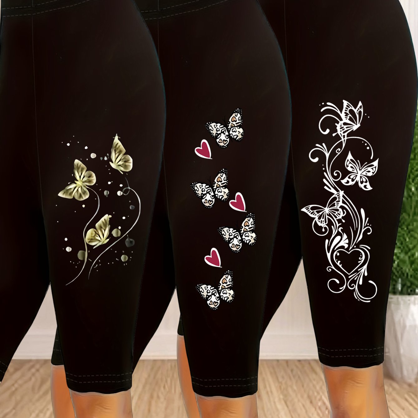 TEMU Plus Size, Extended 3pcs Plus Size Women's Printed Stretch Waistband S Leggings
