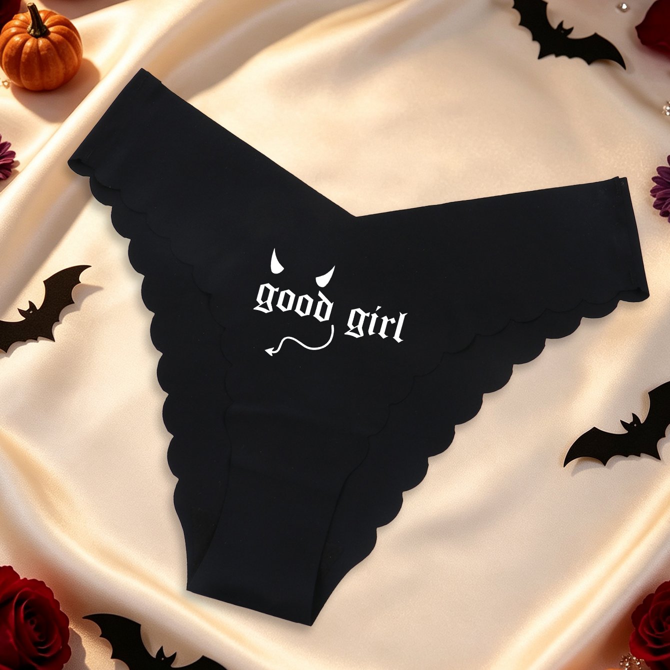 TEMU Tail Pattern Printed Women' Wavy Sexy Panties, Suitable For Halloween Parties, Holiday Gifts, And Daily Wear
