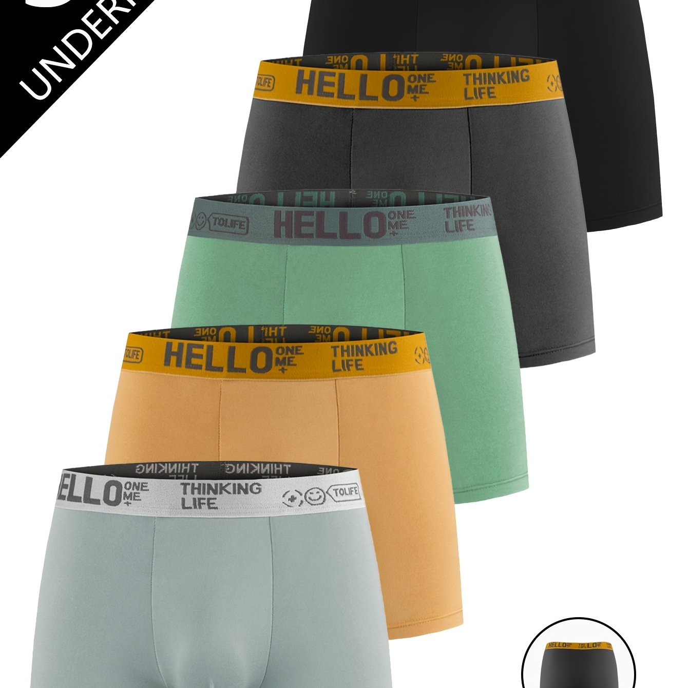 TEMU 5pcs Men's Flat Angle Underwear, High Elasticity Letter Waistband, Non-constricting, Breathable, Skin-friendly Fit, Suitable For Casual