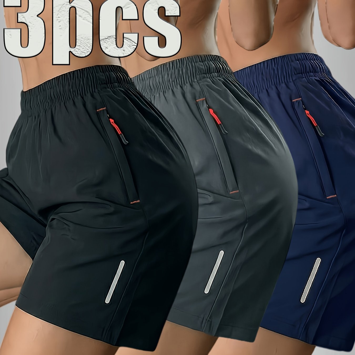 TEMU 3pcs Set Of Women's Shorts, Side Print Design, Elastic Waist With Drawstring And Zipper Pockets, Perfect For Summer Wear