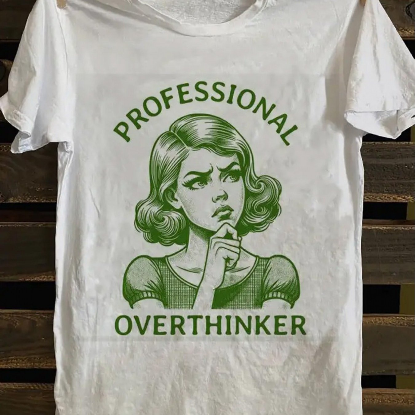 Image of Men's Vintage Punk Rock Overthinking Tee | Soft 100%, Retro Thinker Graphic, Casual Round Neck, Long Sleeve, Crew Neck, Regular Fit, , Punk Style, Machine Washable