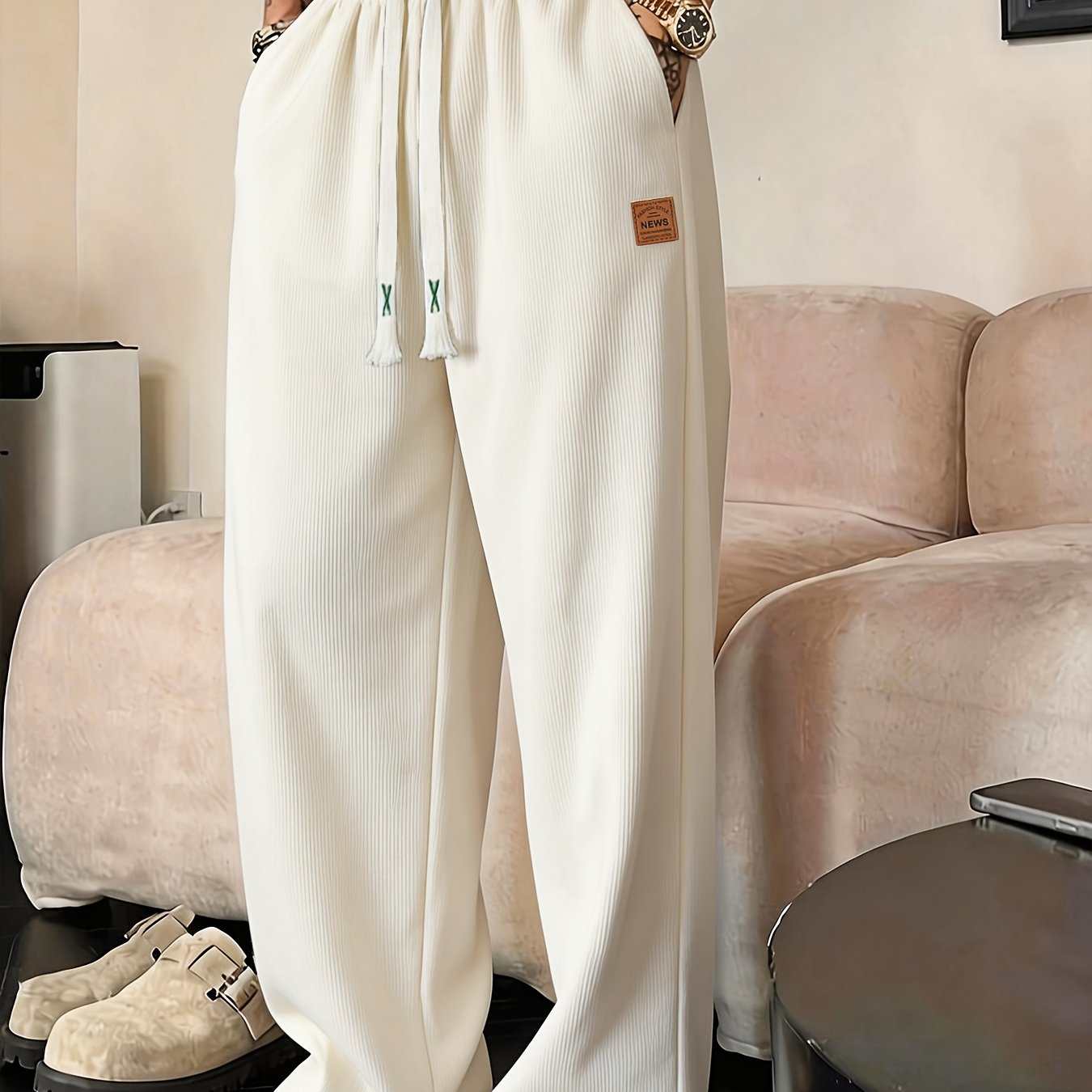 TEMU Men's Corduroy Pants, Style, Sporty Draped Loose Straight-leg Sweatpants, Wide-leg Trousers, Fashionable Casual Pants, Versatile Long Pants, New