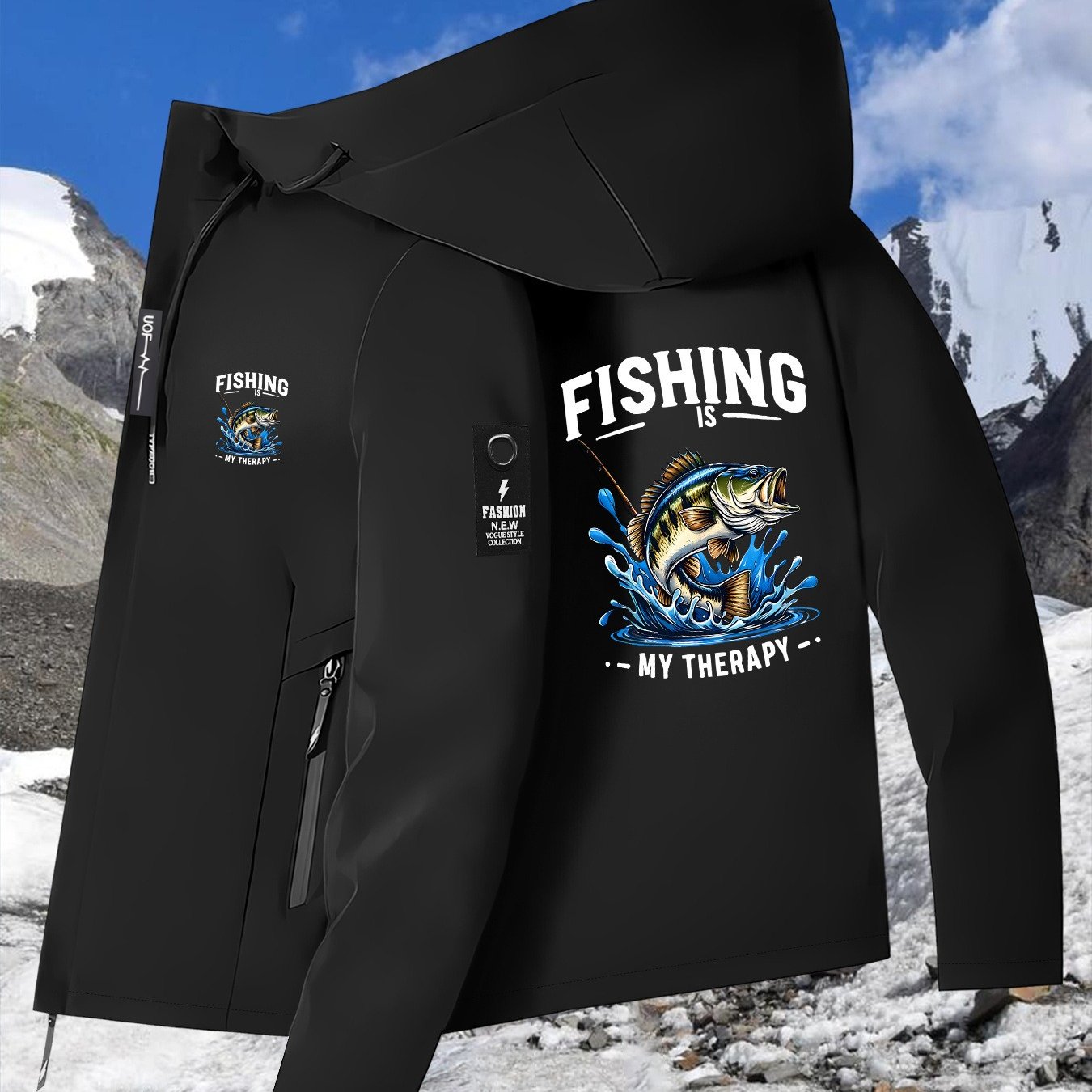 TEMU Men's Fishing Jacket, Full Zip Closure | Hooded Windproof Outerwear With Adjustable Drawstring Hood And Zippered Pockets, Outdoor Windbreaker,