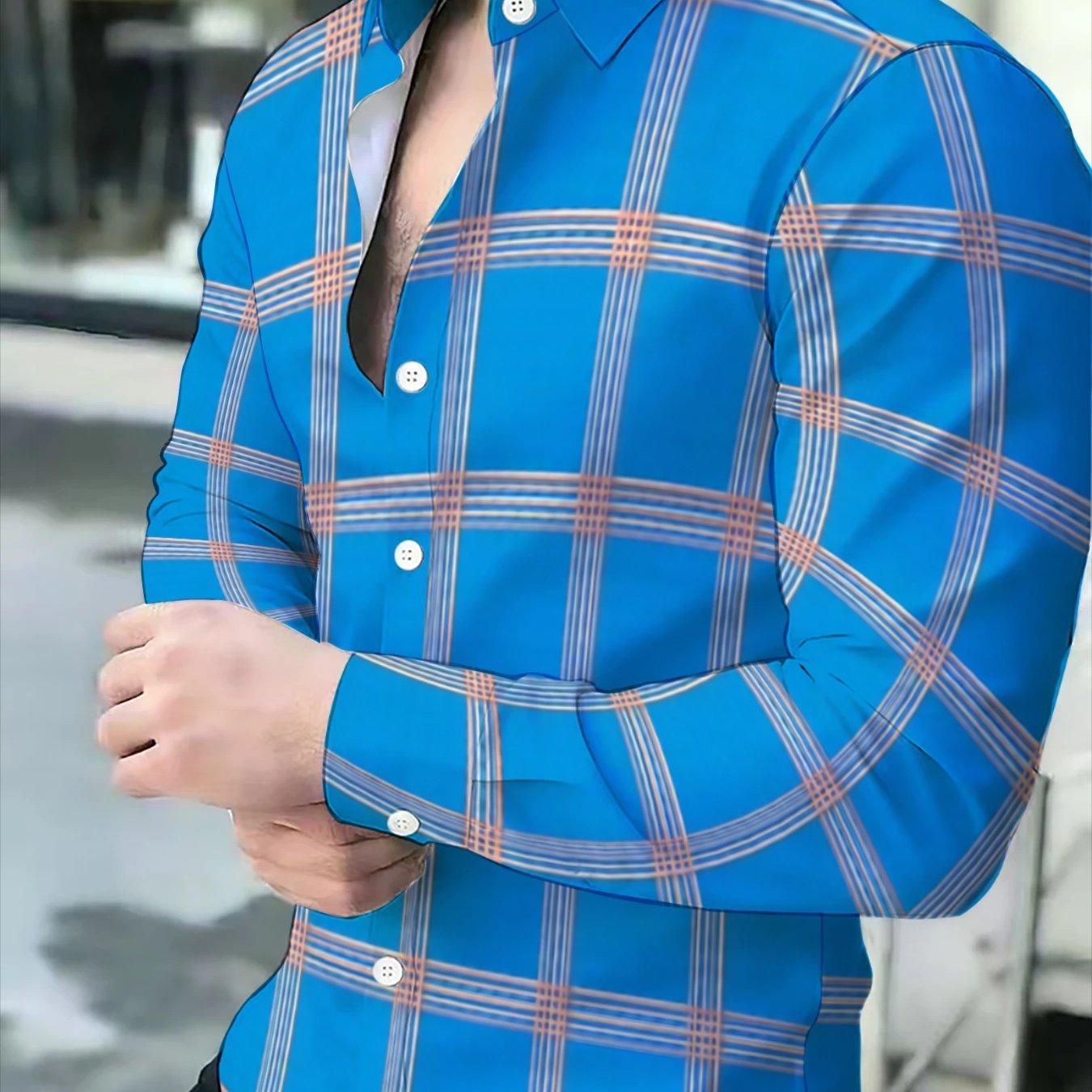 TEMU Men's Plaid Long-sleeved Shirt, Slim Fit Casual Shirt, Wear Men's Clothing Top, Multiple Colors