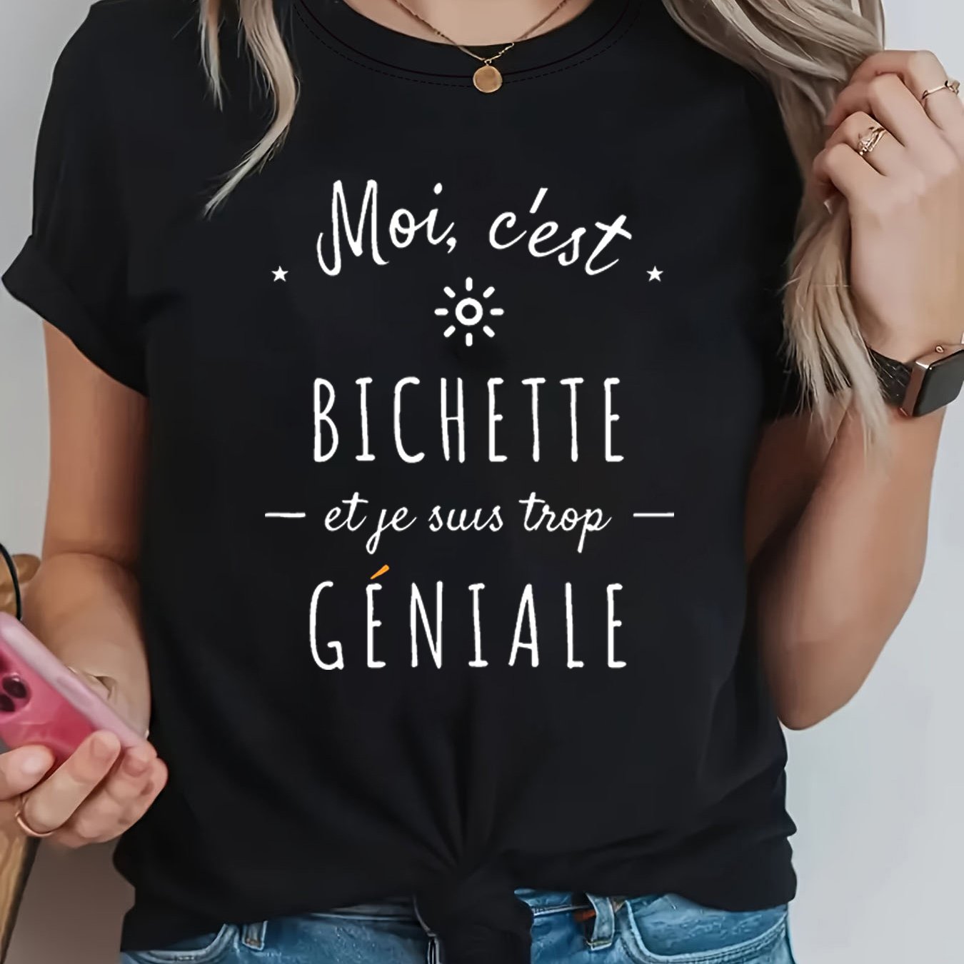 TEMU T-shirt pour femme « Moi, 'est » - Lettrage de nom adapté pour , haut décontracté à manches courtes et col ras du cou, tenues de printemps-été