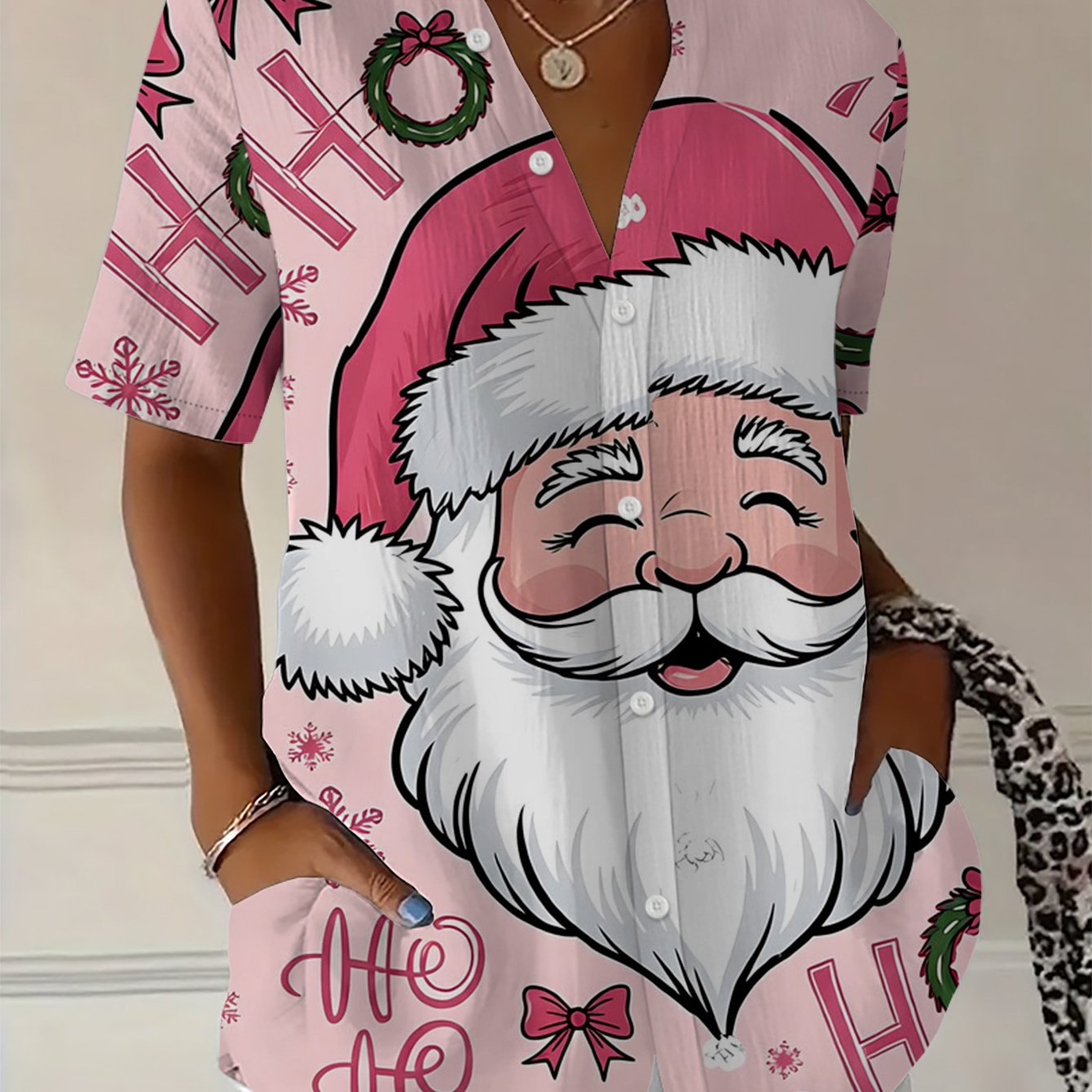 TEMU Women's Comfortable Printed Blouse, Elegant Casual Fashion Christmas Element Print, Versatile Daily Wear Blouse With A Classy Look, And Machine