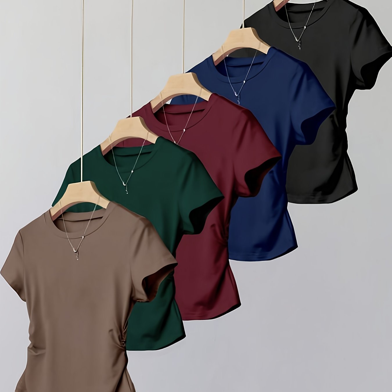 5pcs Girls' Multifunctional Solid Color Short-sleeve Fashion Versatile T-shirt Set