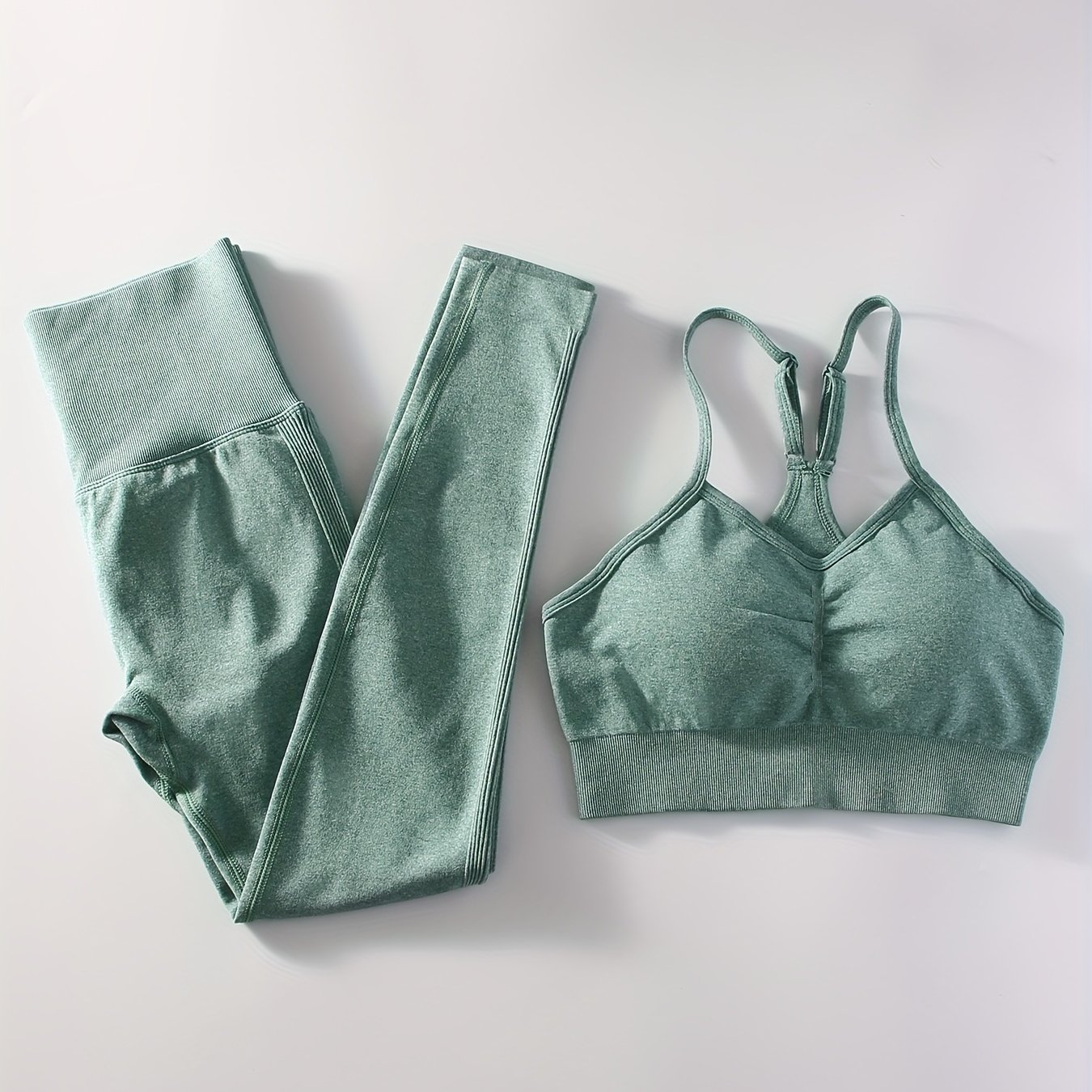 Look Stylish And Feel Comfortable During Your Workouts: 2pcs Solid Workout Yoga Sets With Seamless Yoga Sports Gym Bra & High Waist Pants!