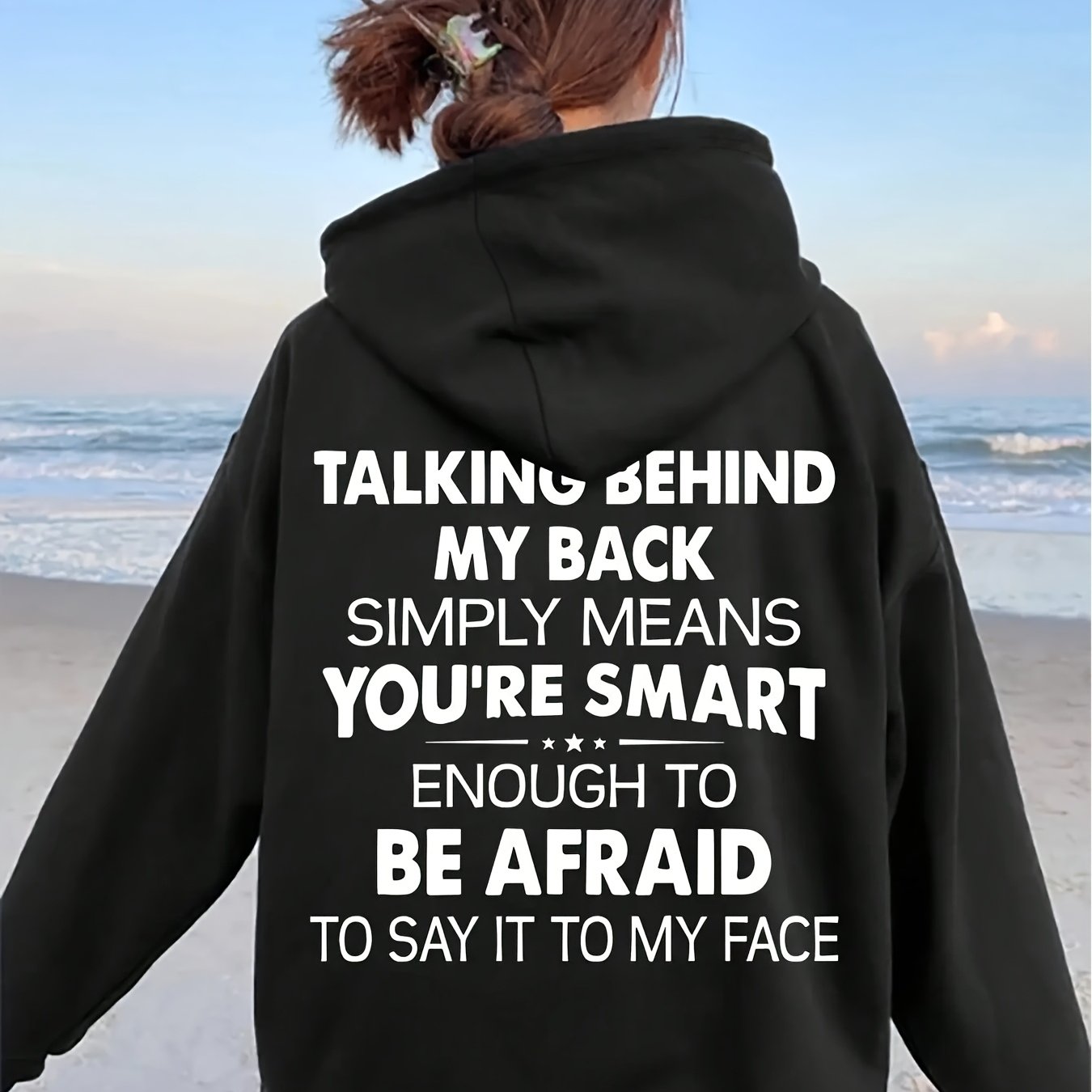 TEMU [ Print ] Talking Behind My Back Back Print White Geometric Letter Design Mid-stretch Fabric Casual Pullover Machine Washable Relaxed