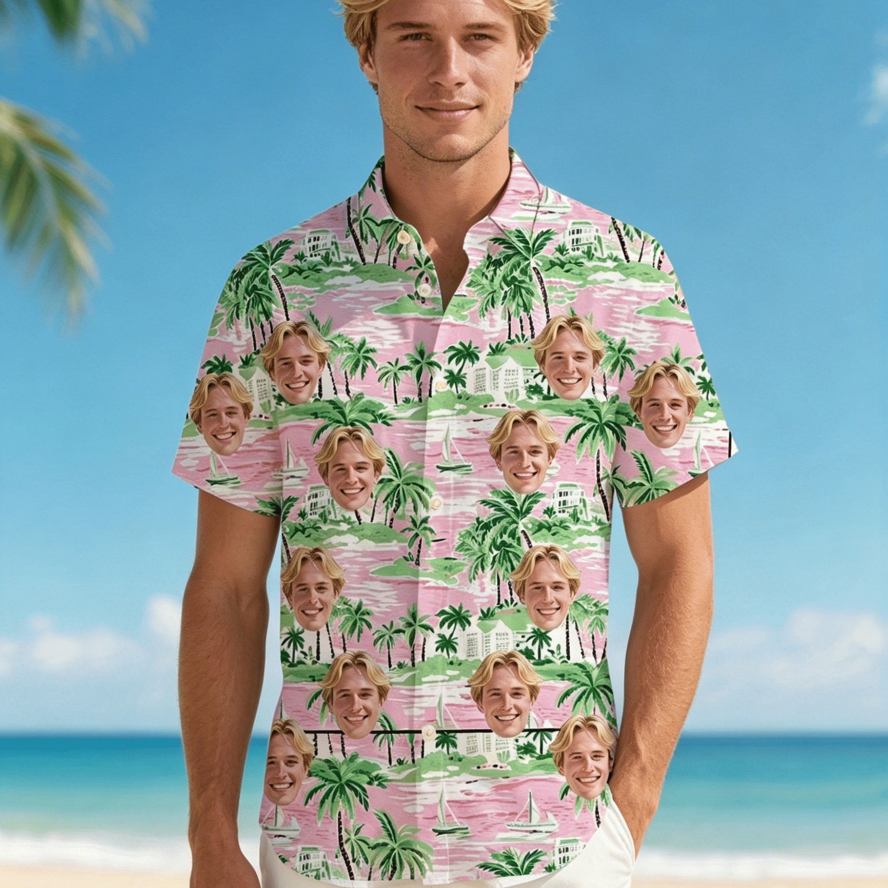 TEMU Custom Face Hawaiian Shirt For Men And Women, Fun Personalized -up Short Sleeve Collared Beach Diy Tops 2025