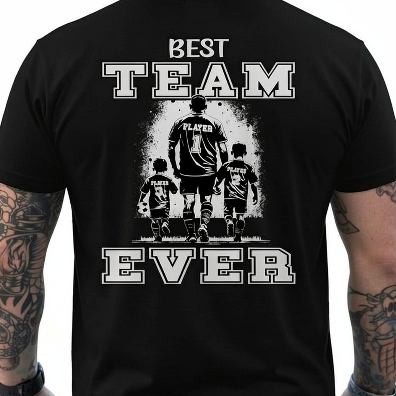 Image of Men's Soccer Dad Ever T-shirt - Father's Day Gift With Back Print Soccer Player & Design - Fit Casual Sports Apparel For Soccer Loving Dads, Fan Merchandise, Graphic Tee