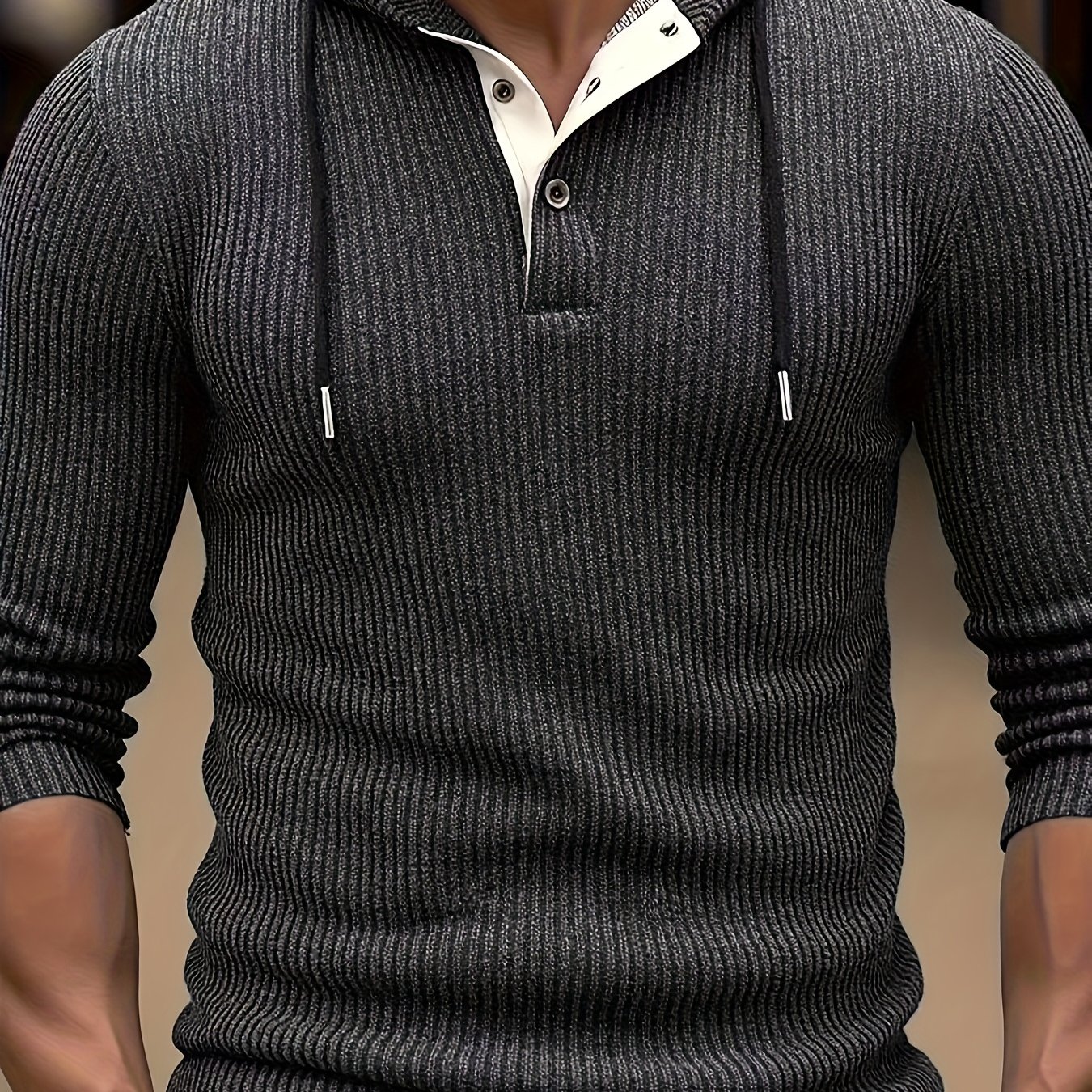 E-shop Herren Herbst/Winter Strukturierte Gerippte Langarm Color-Block Outdoor Sport Casual Kapuzen-Henley-Shirt