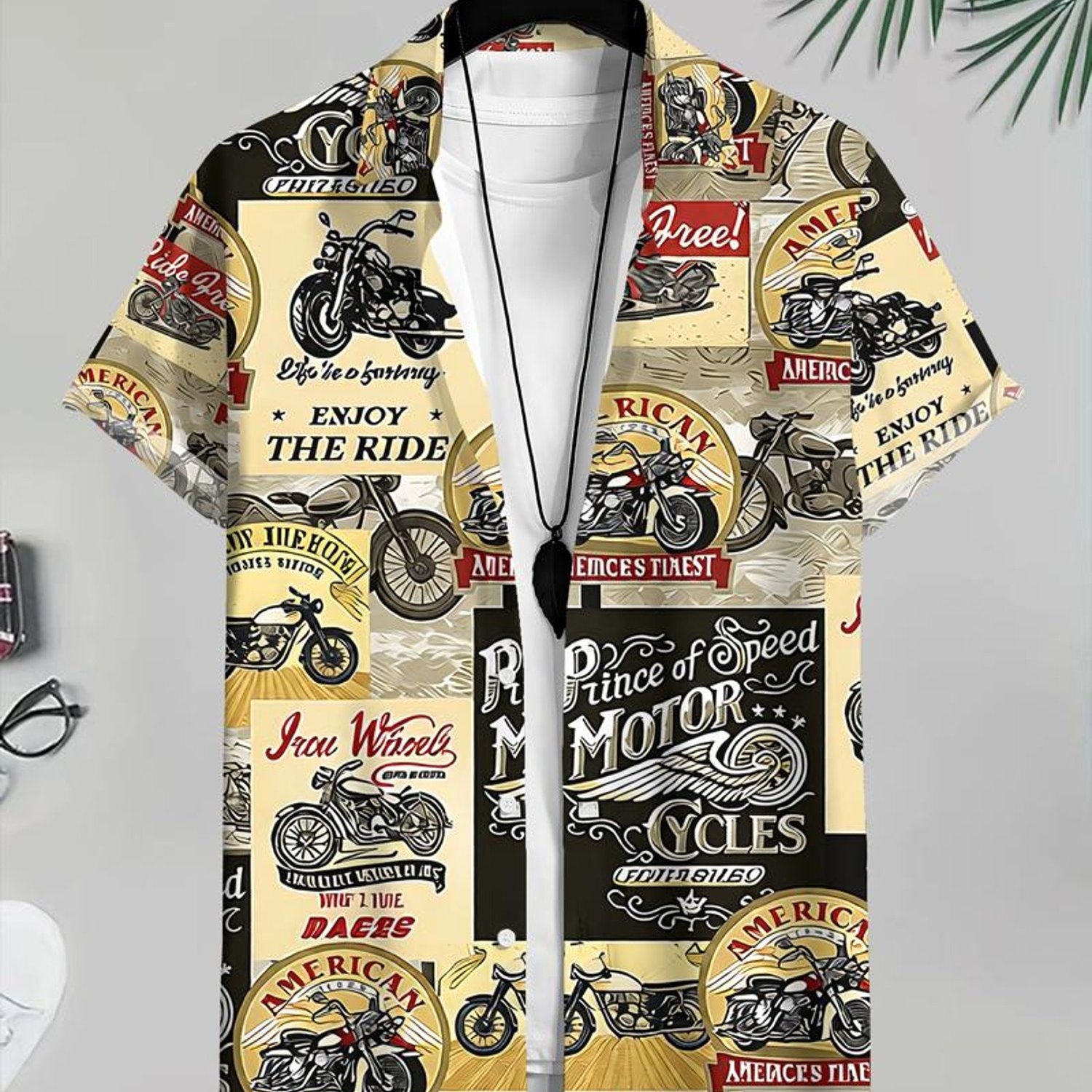 TEMU メンズ アメリカンヴィンテージ バイクテーマ ティブ ハワイアンシャツ ビーチでの休暇や海辺への旅行に最適 バイク愛好家限定のなホリデースタイル
