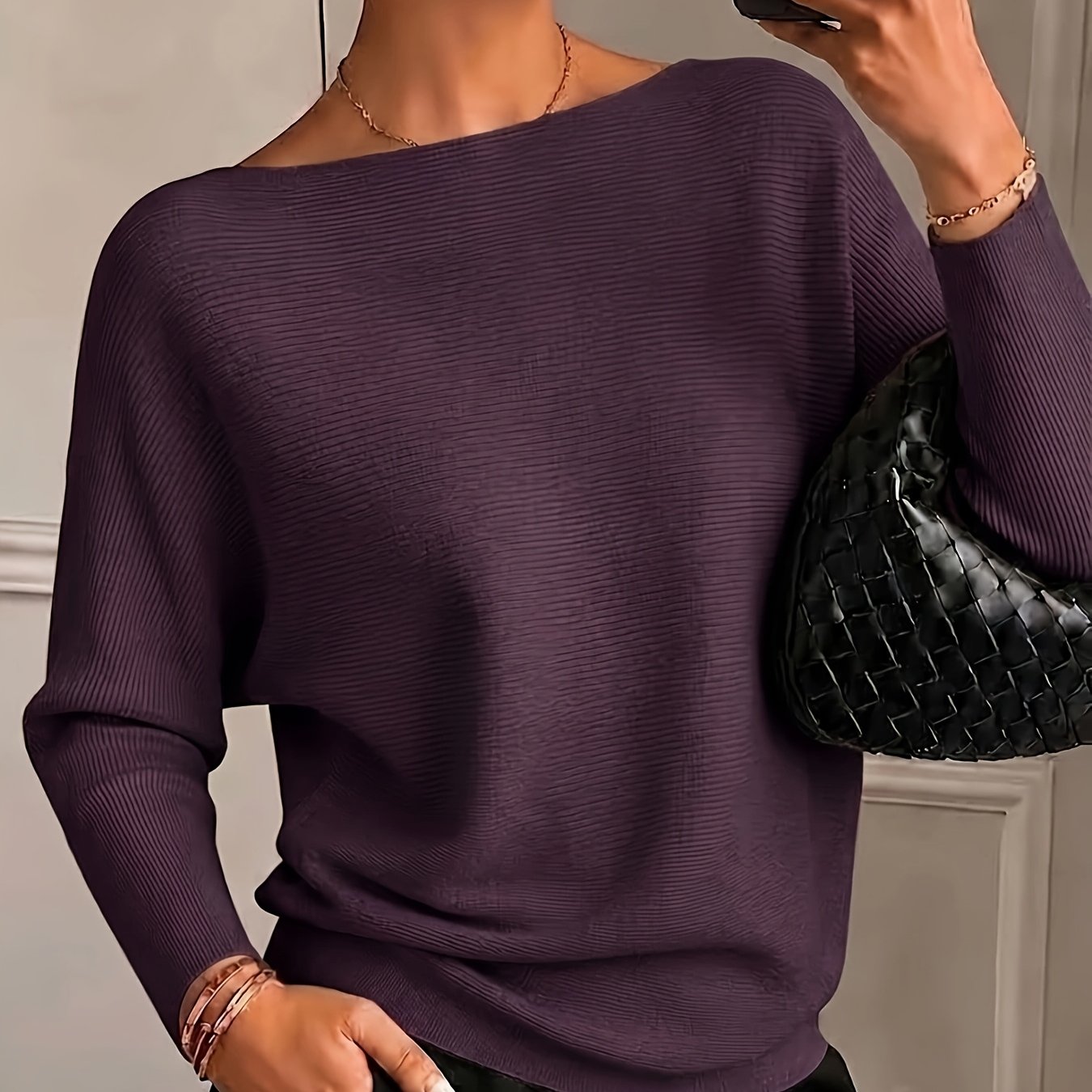 TEMU Solid Color Loose--shoulder Top, Casual Everyday Top, Gentle And Comfortable, Simple And Versatile