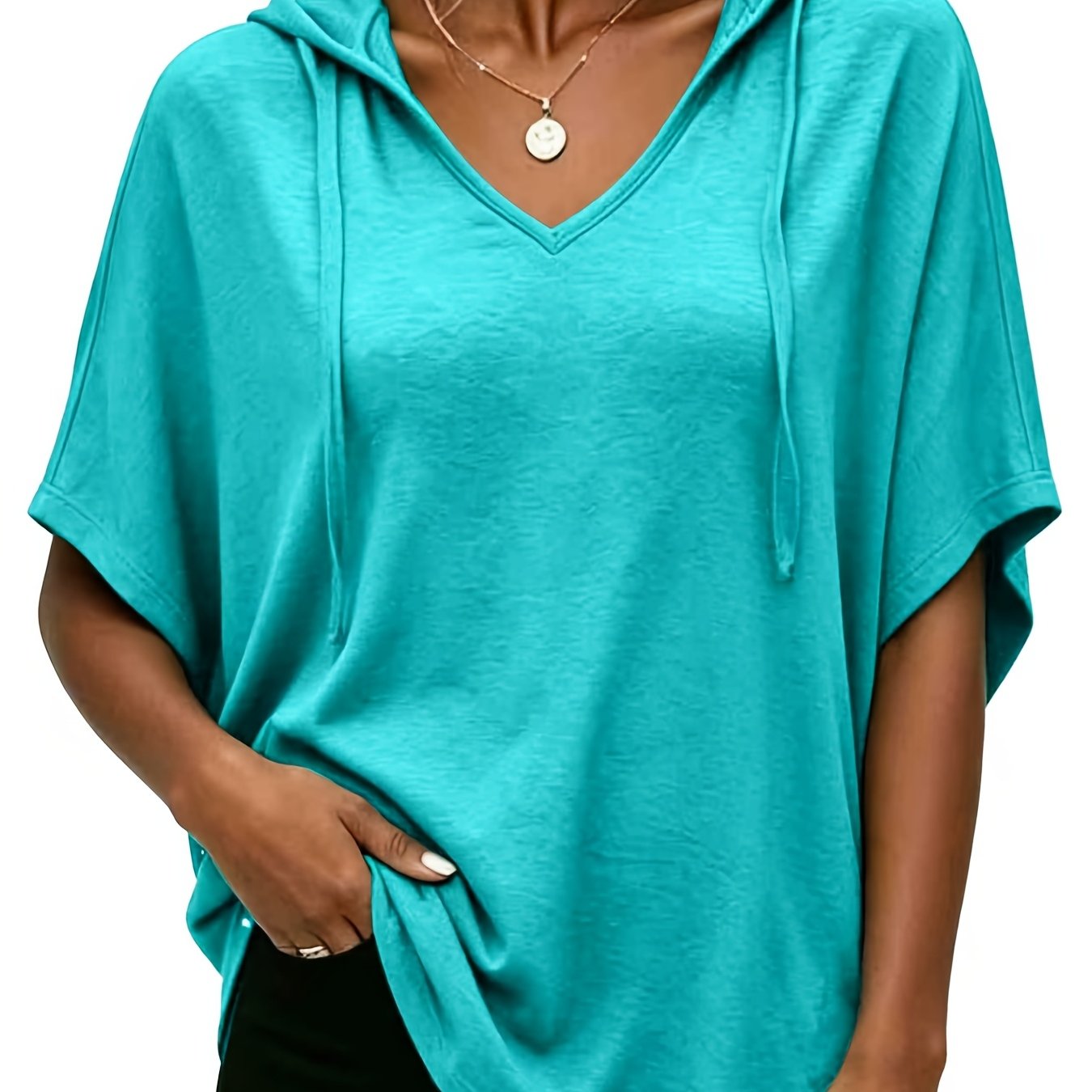 Plus Size, Spring/summer Plus Size Women's Top T-shirt, Solid Color Fashionable And Elegant Hooded T-shirt For Women