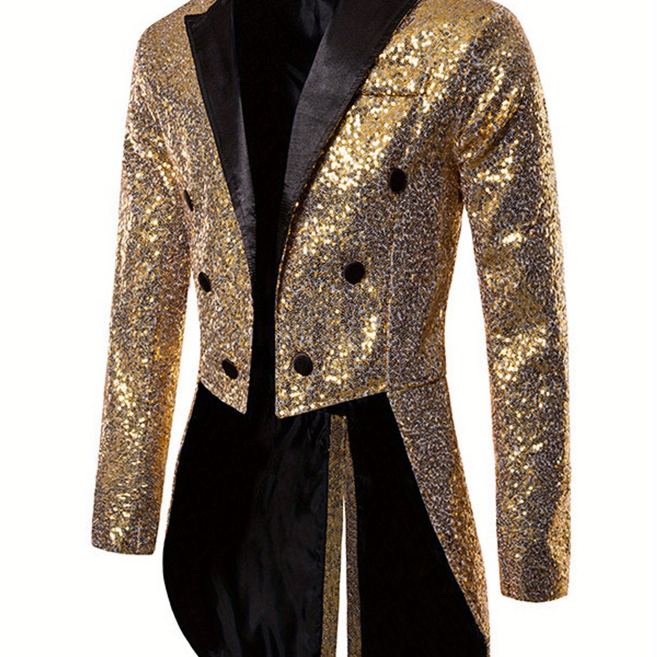 TEMU 100% Polyester Fiber Men's Young Suit With Notched , Double-breasted Three-button, Fashionable Sequined Tuxedo For Banquets, Nightclubs, And