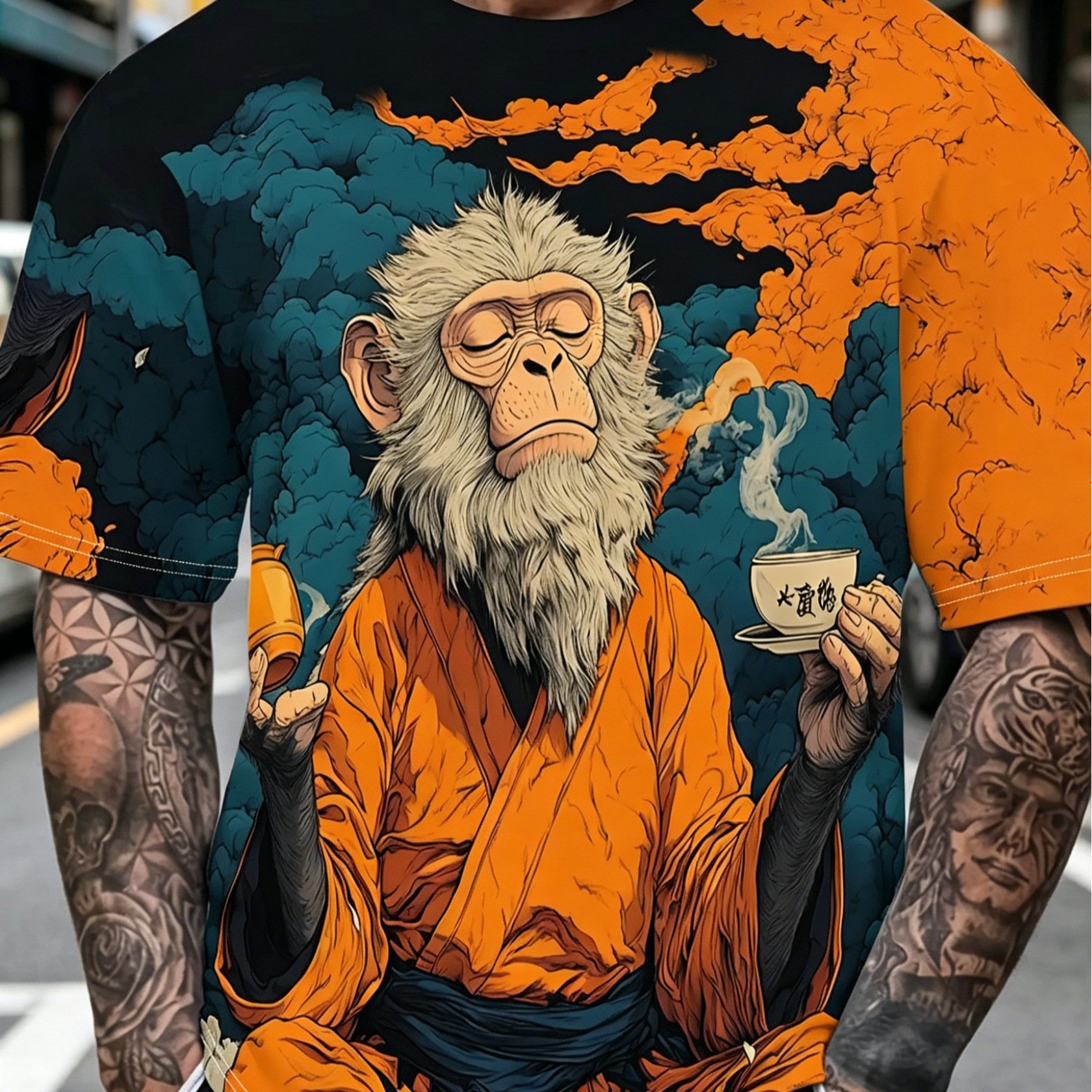 TEMU Men's Round Neck Short Sleeve T-shirt, Creative , Outdoor Casual Trendy Stylish Sports Short Sleeve Printed Design - Not Textured