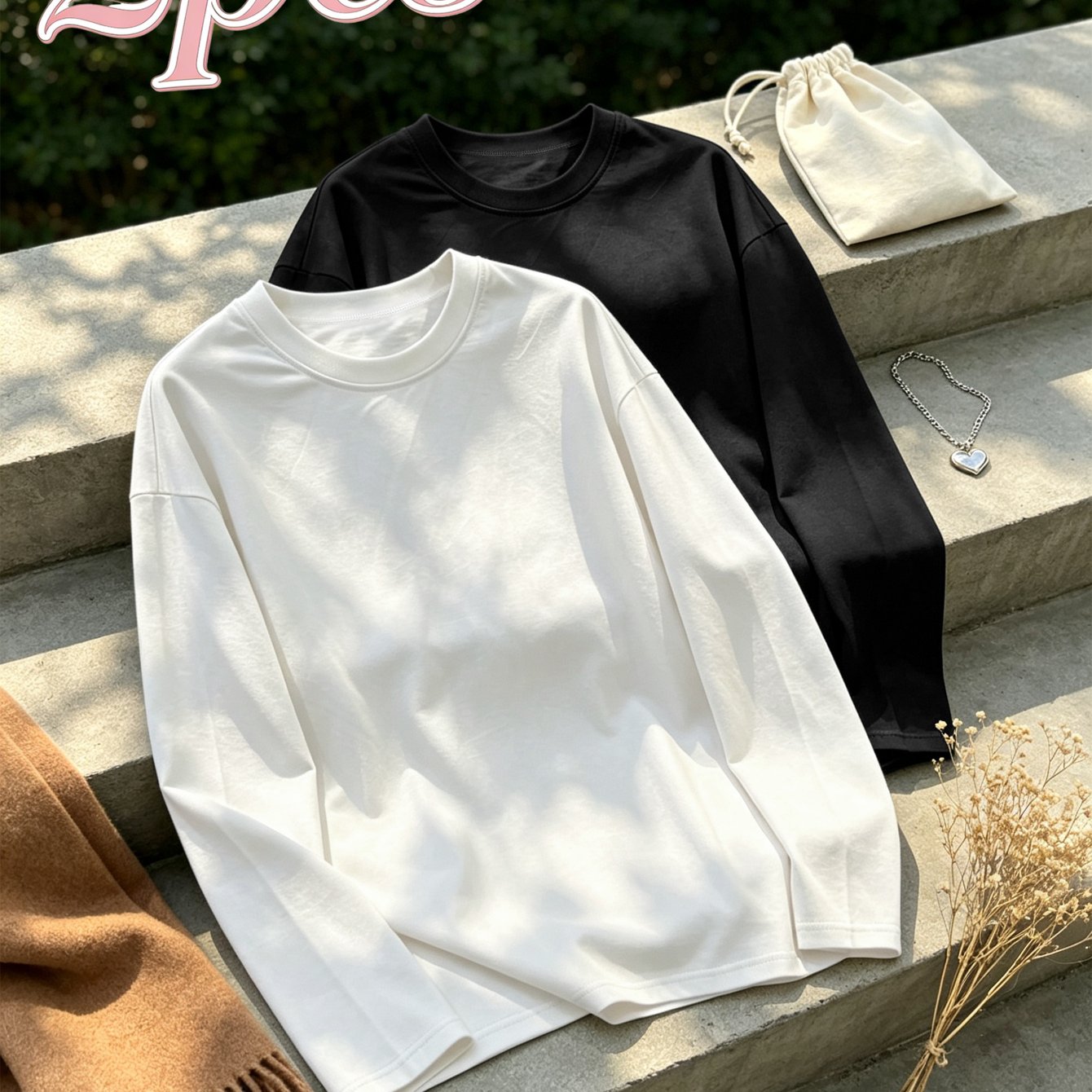 TEMU 2pcs Women' Long-sleeve T-shirt, Soft And Comfortable Fabric, Ins-style Minimalist Versatile Basic Top, Suitable For , Worn Alone Or Layered,